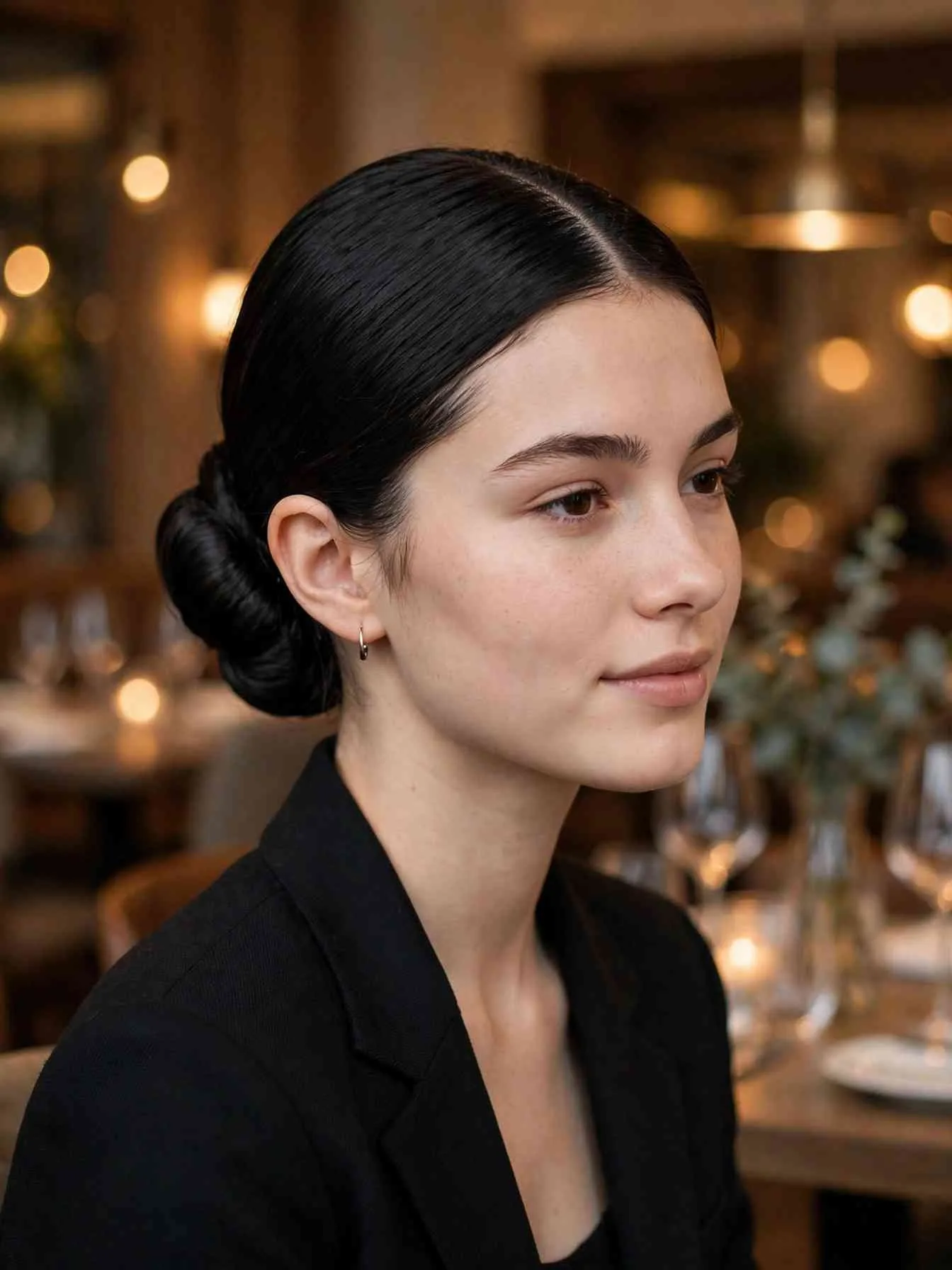 22 Clean Girl Hairstyles to Look Polished Every Day 9 Middle-part low chignon coiled flat at the nape