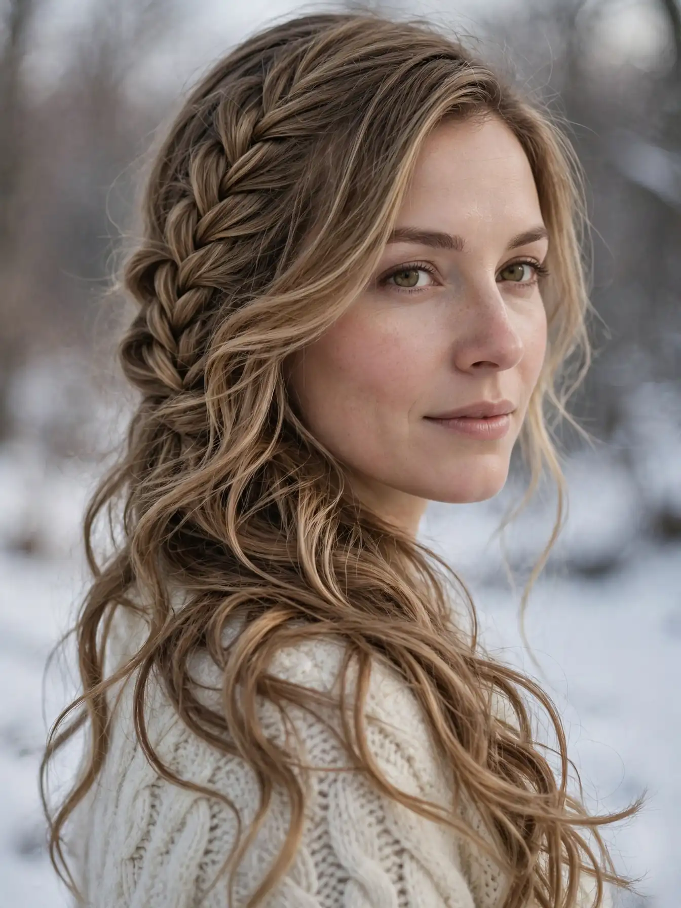 Side-swept waterfall braid with cascading strands