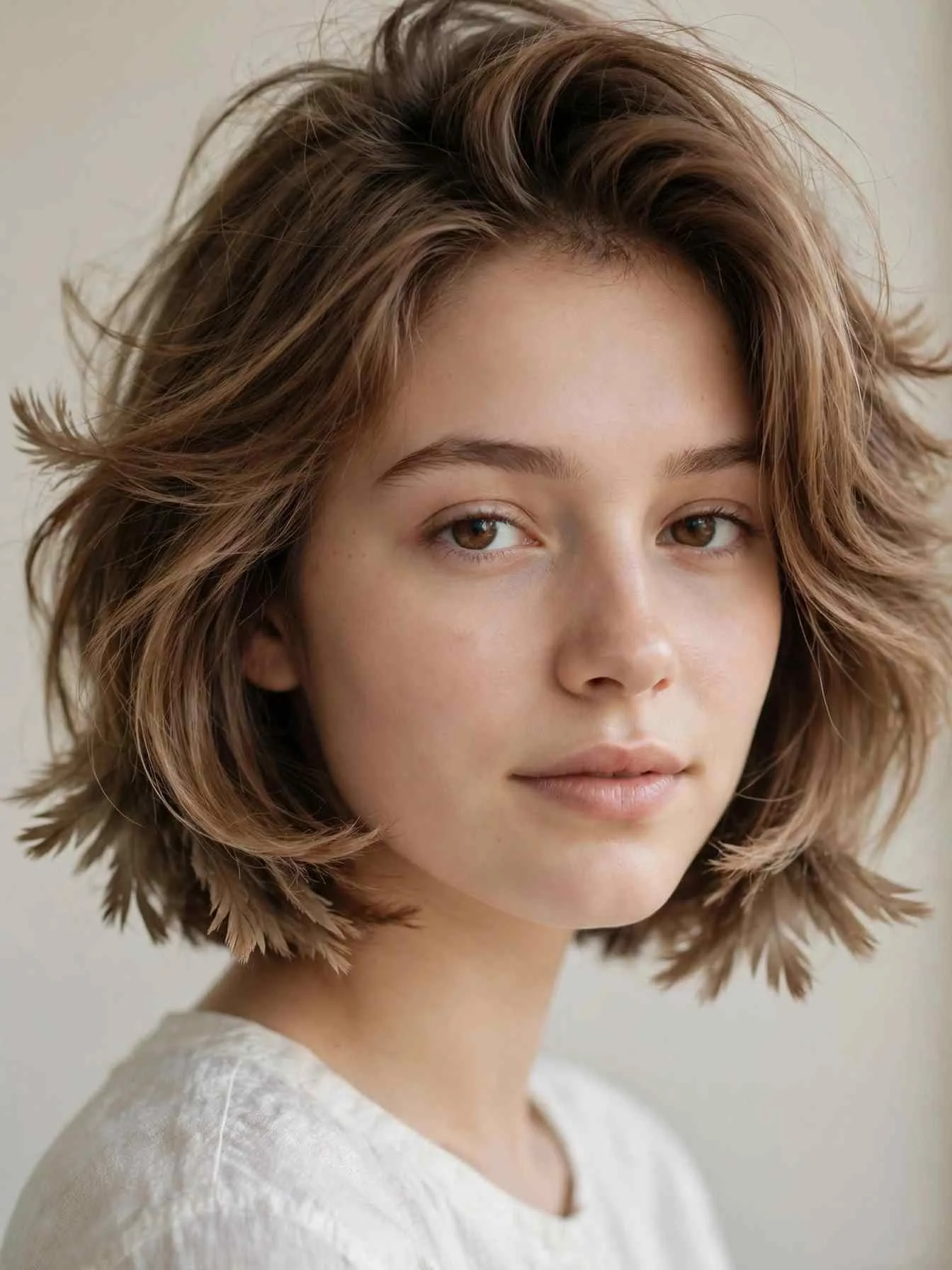 Feathered bob hairstyle for fine hair with root lift