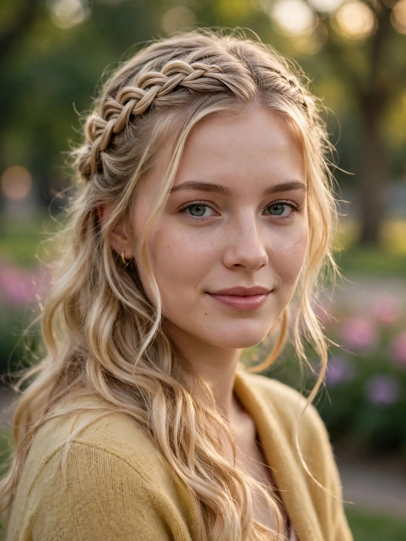 Waterfall braid woven across crown over long loose waves