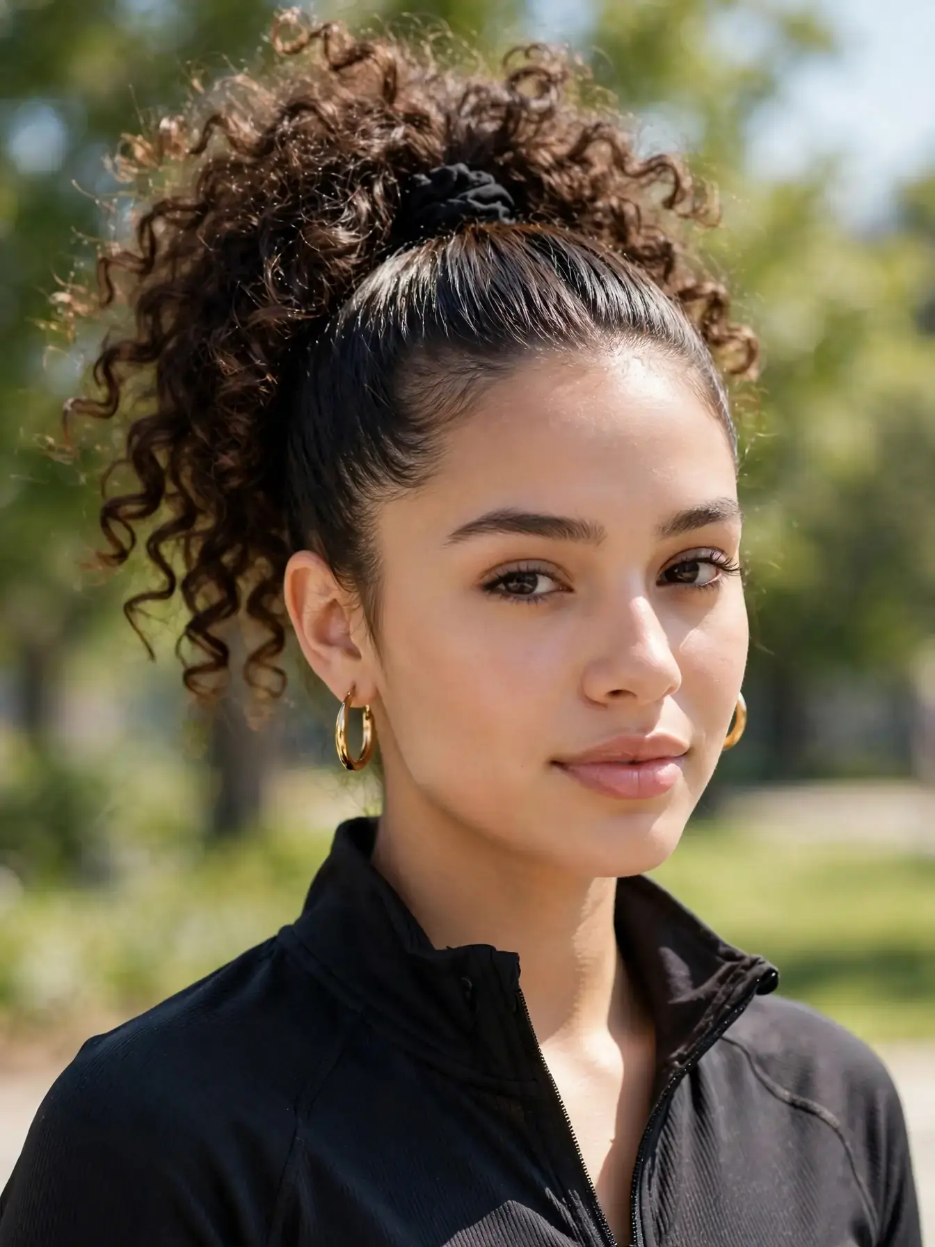 High curly ponytail with smooth hairline