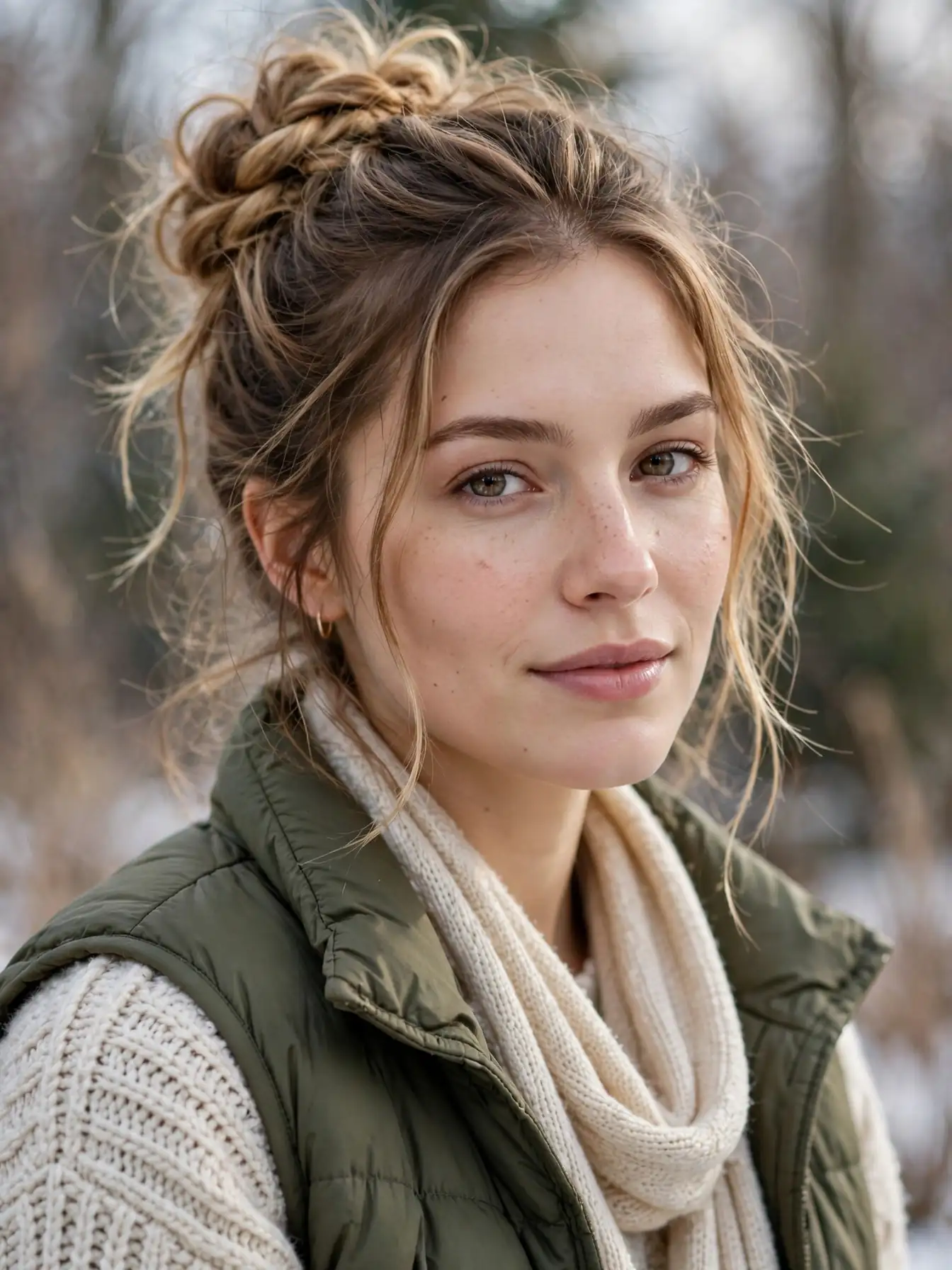 Messy braided bun with soft pulled-out pieces