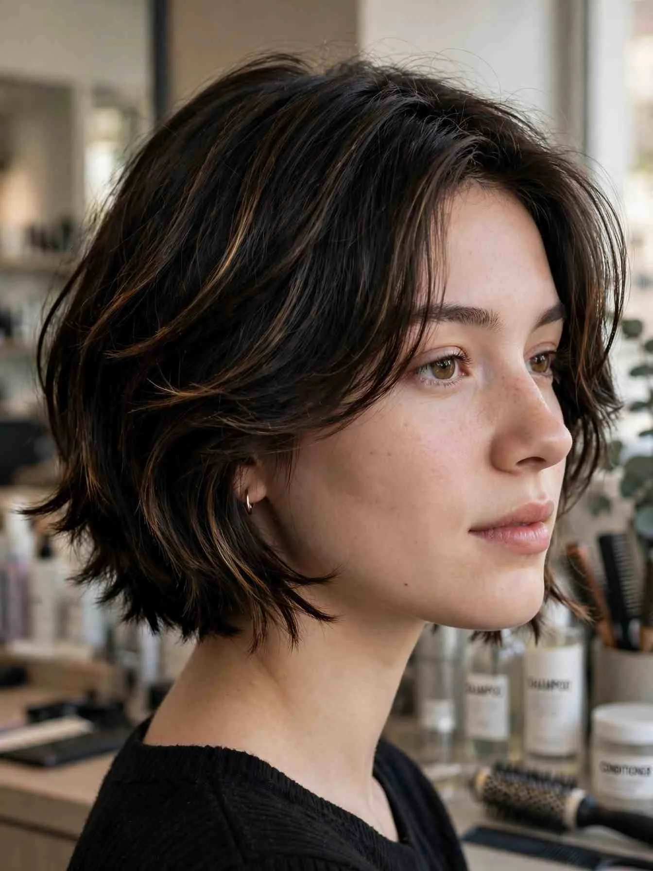 Feathered bob for thick hair with thinned ends