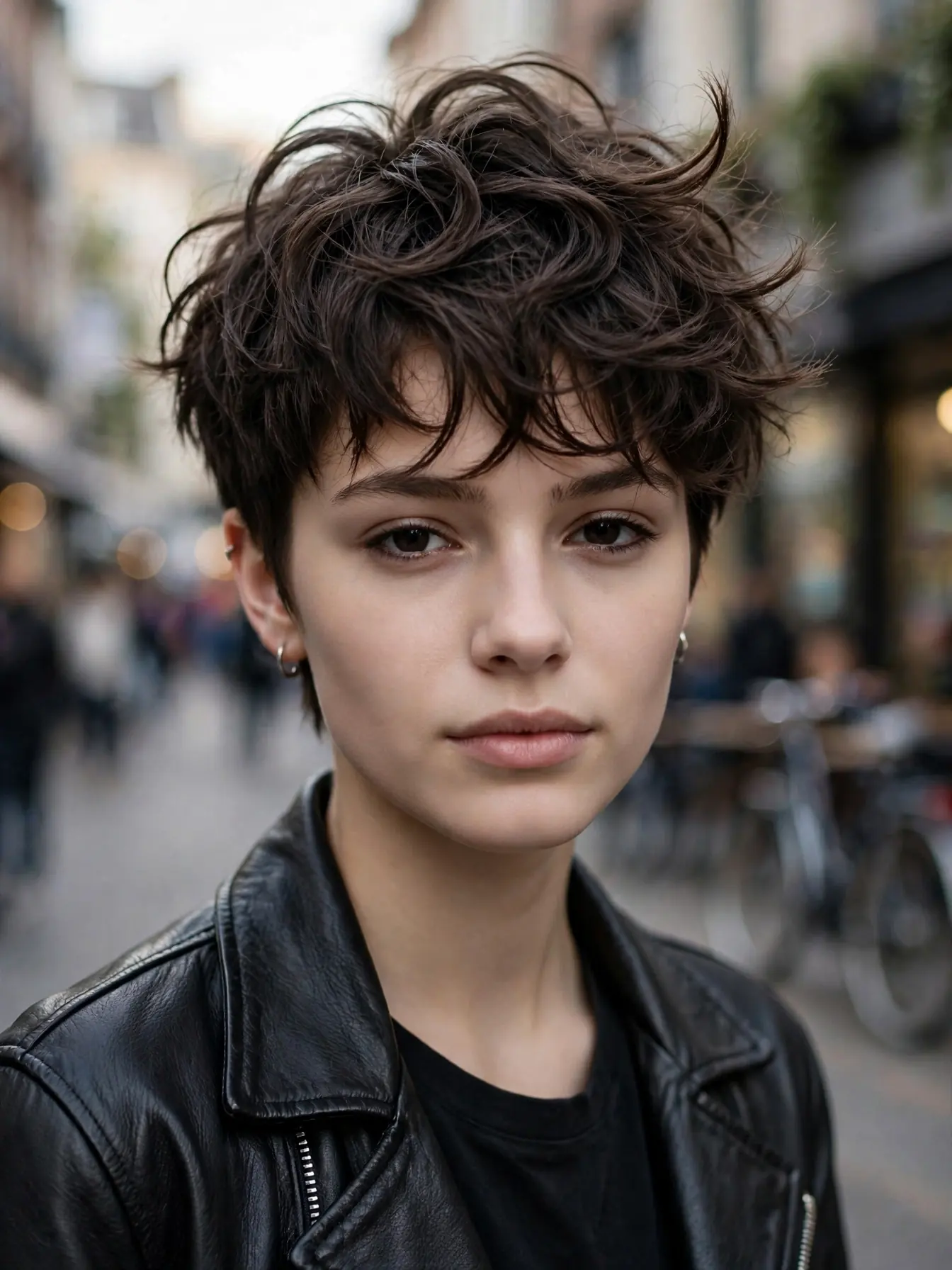 Textured pixie with long wavy crown and tapered sides