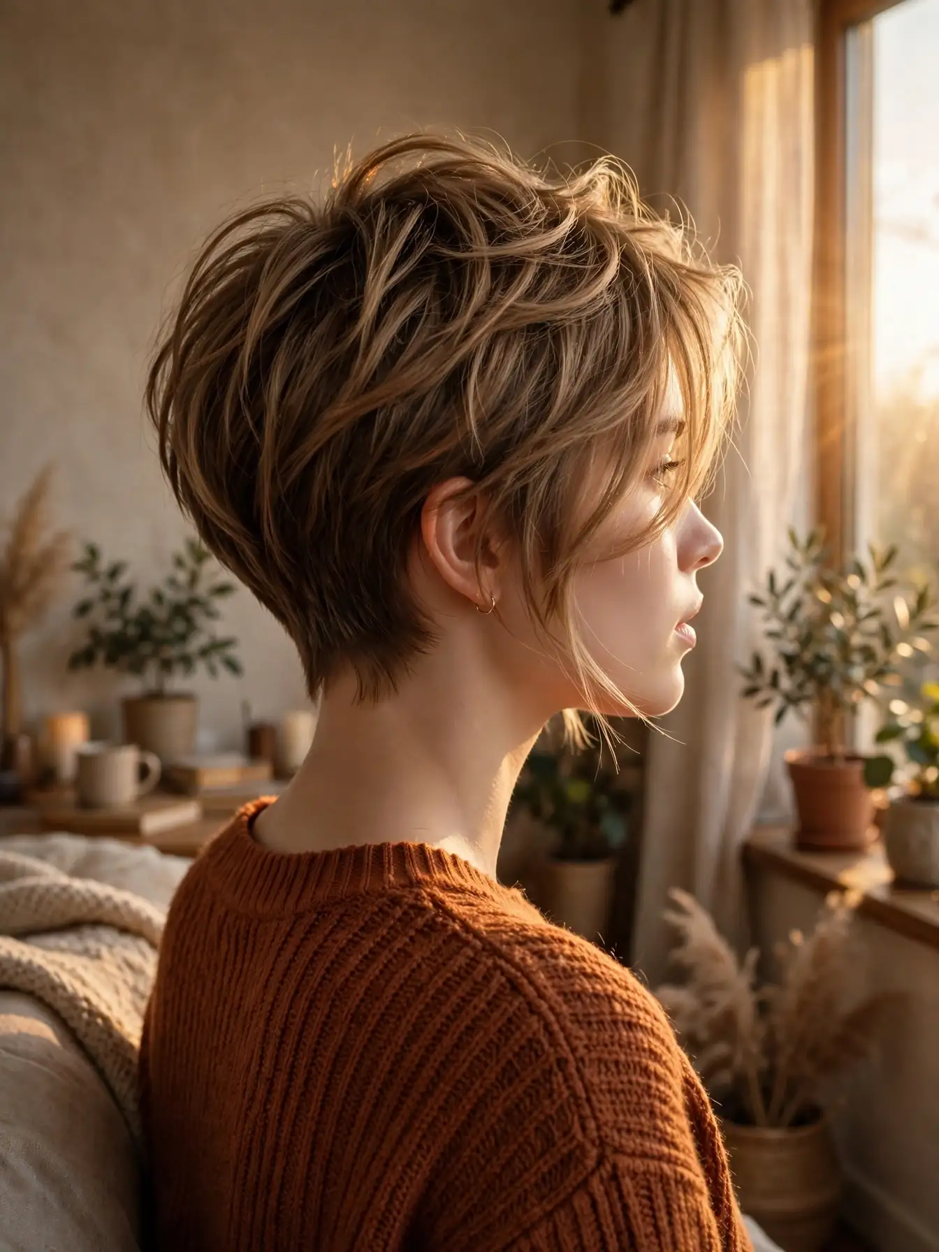 Bixie haircut blending bob and pixie with tapered back layers and face-framing pieces
