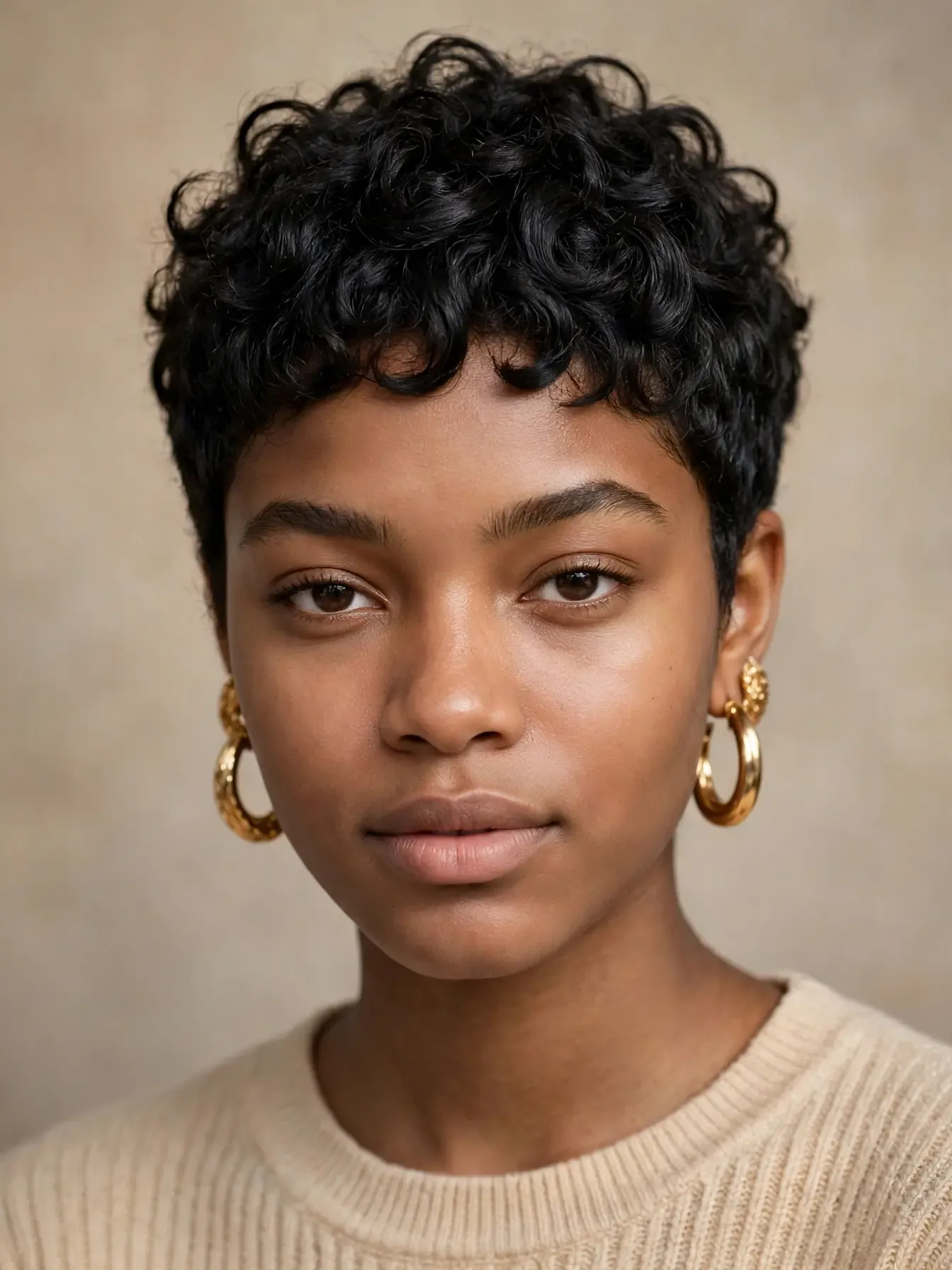Curly pixie cut with textured top