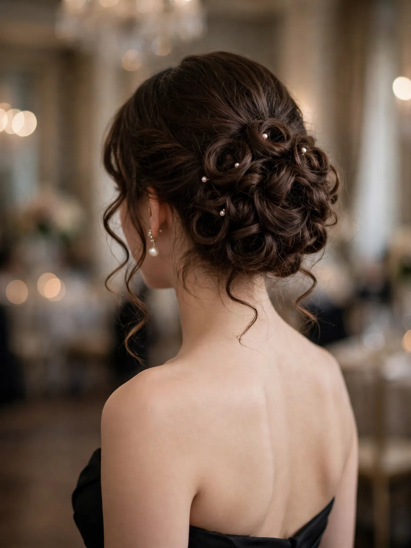 Soft curly chignon with pinned curls