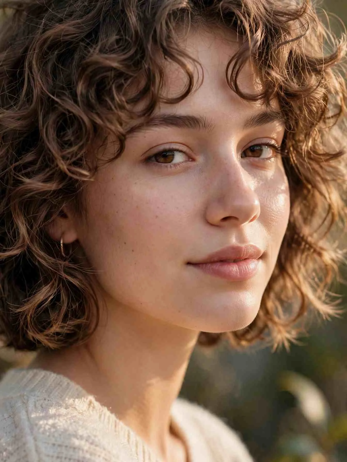 Curly feathered bob with soft defined curls