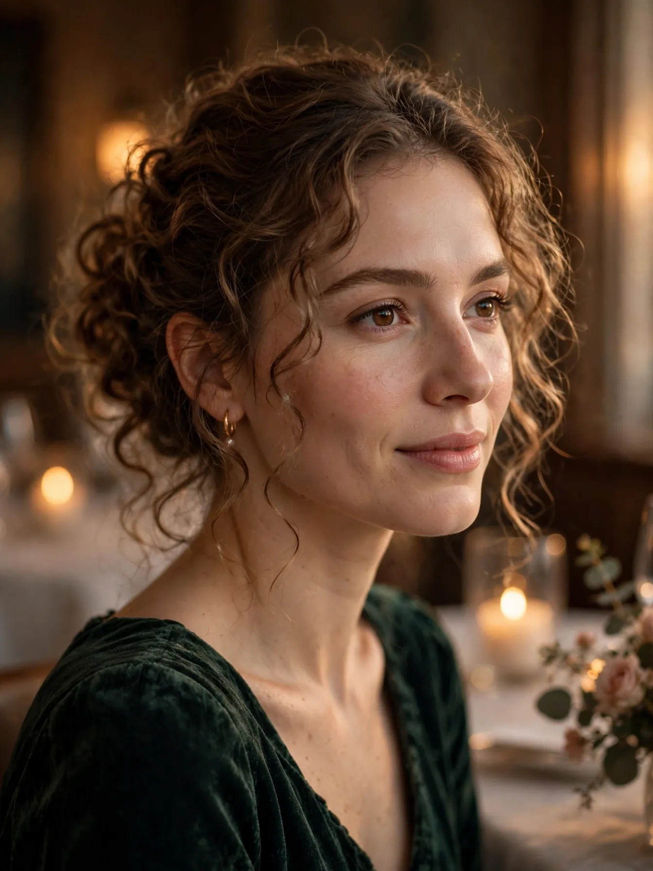 Elegant Updo for Curly Hairstyles: 20 Timeless Ideas 12 Romantic loose curly bun with tendrils