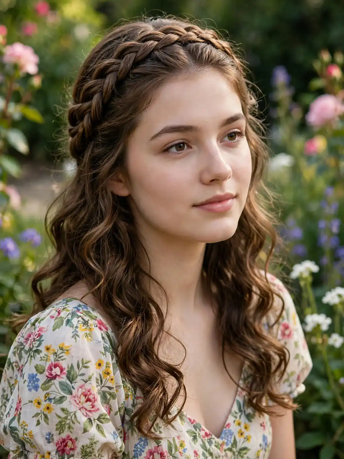 Braided crown with loose curls underneath
