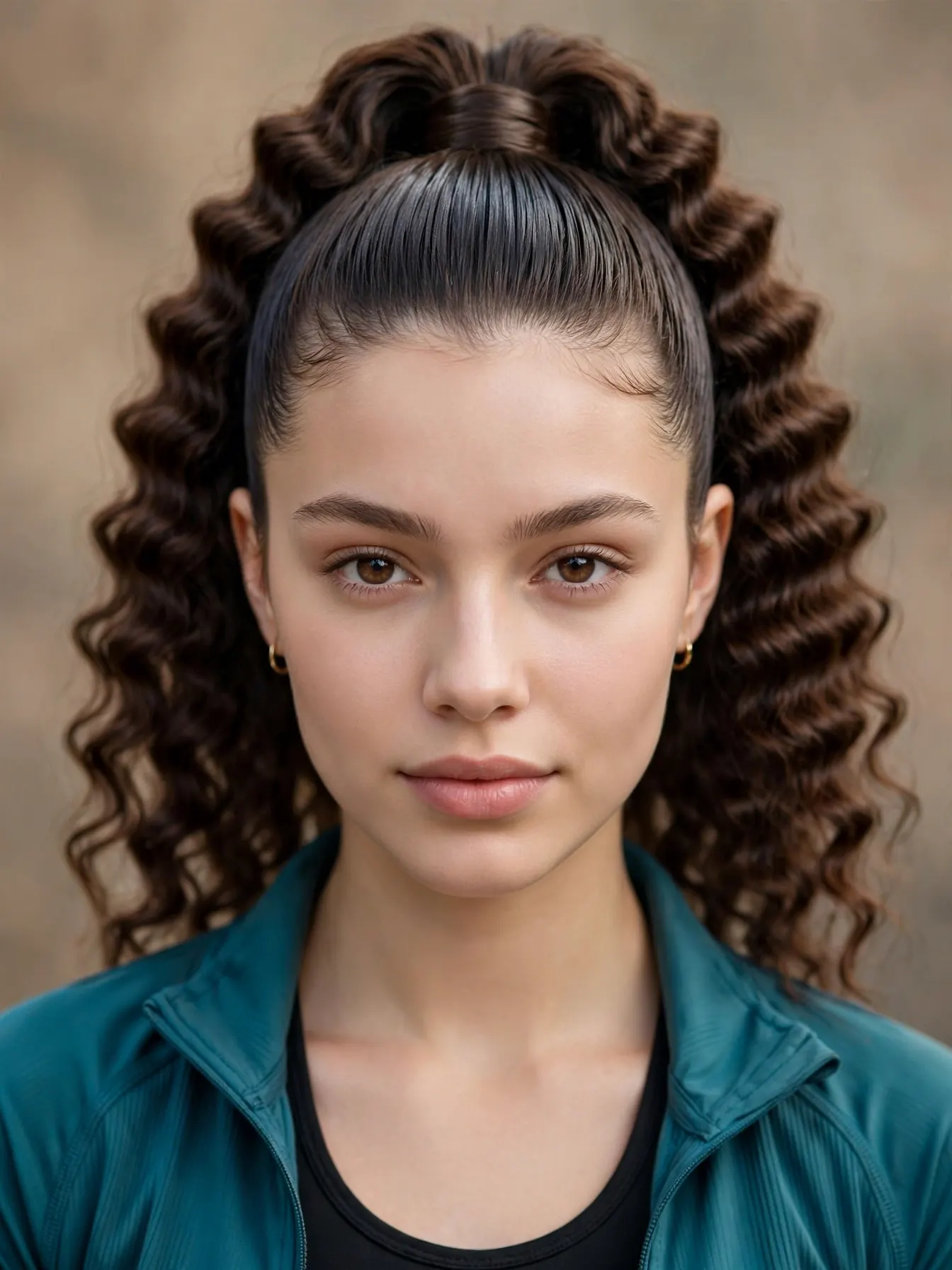 High ponytail with crimped texture
