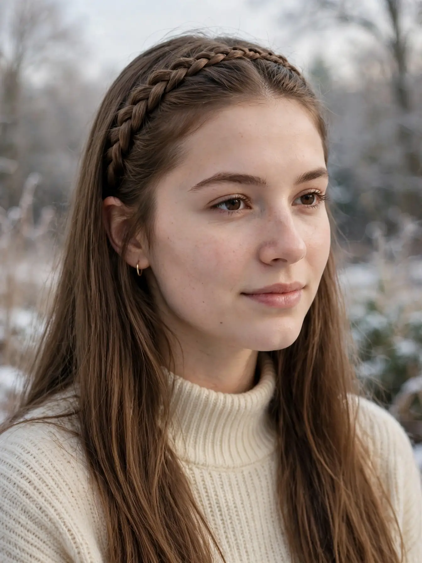 Headband braid running ear to ear across the crown
