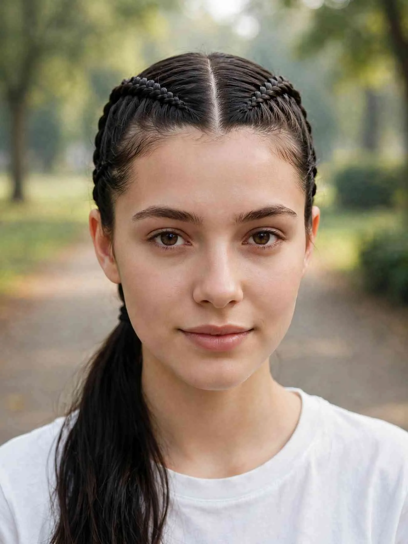 22 Clean Girl Hairstyles to Look Polished Every Day 12 Two slicked front braids along the part joined into a low ponytail