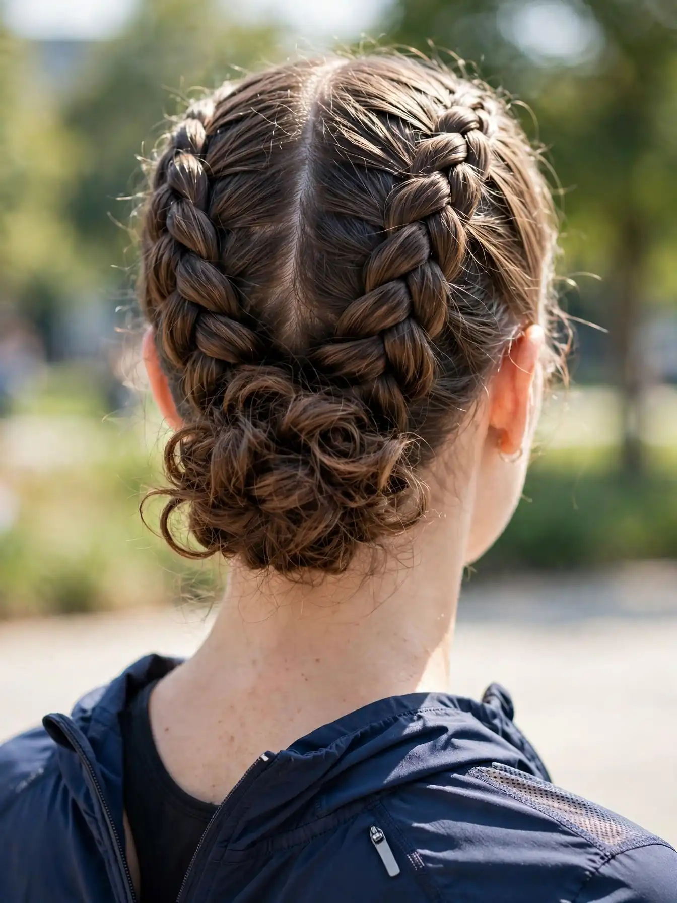 Elegant Updo for Curly Hairstyles: 20 Timeless Ideas 13 Double dutch braid updo into low bun