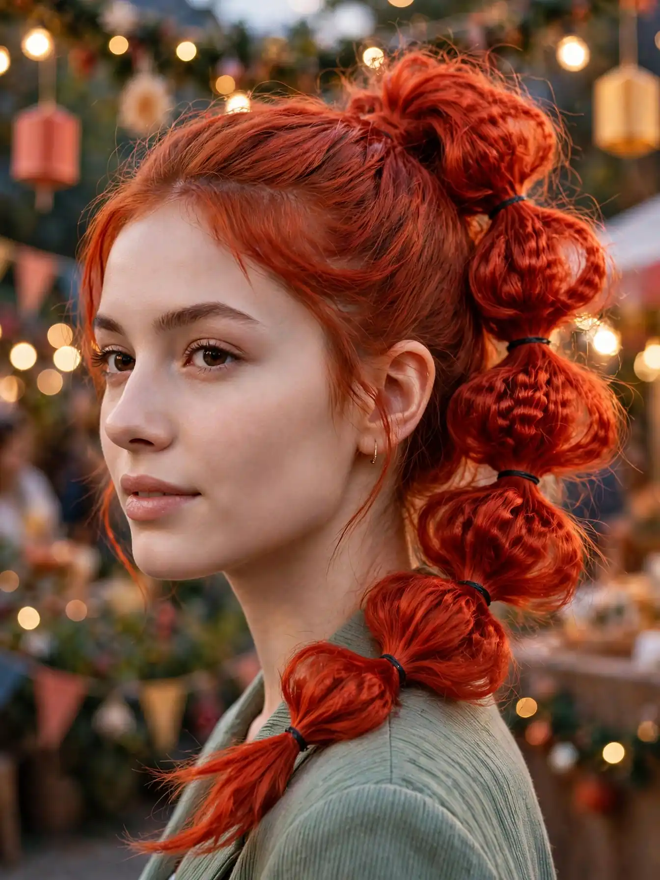 Bubble ponytail with crimped texture