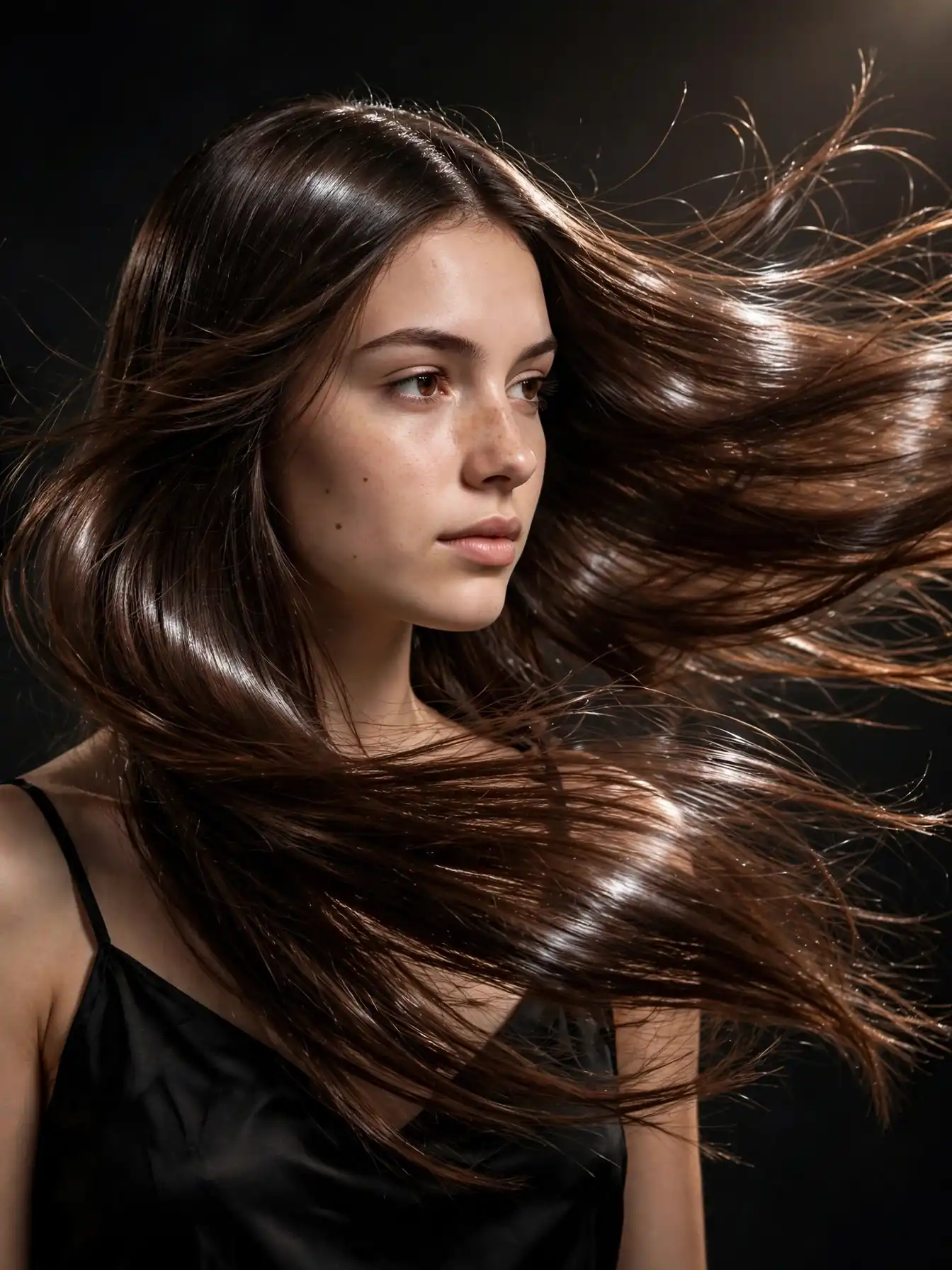 Deep mocha balayage with mirror-like shine