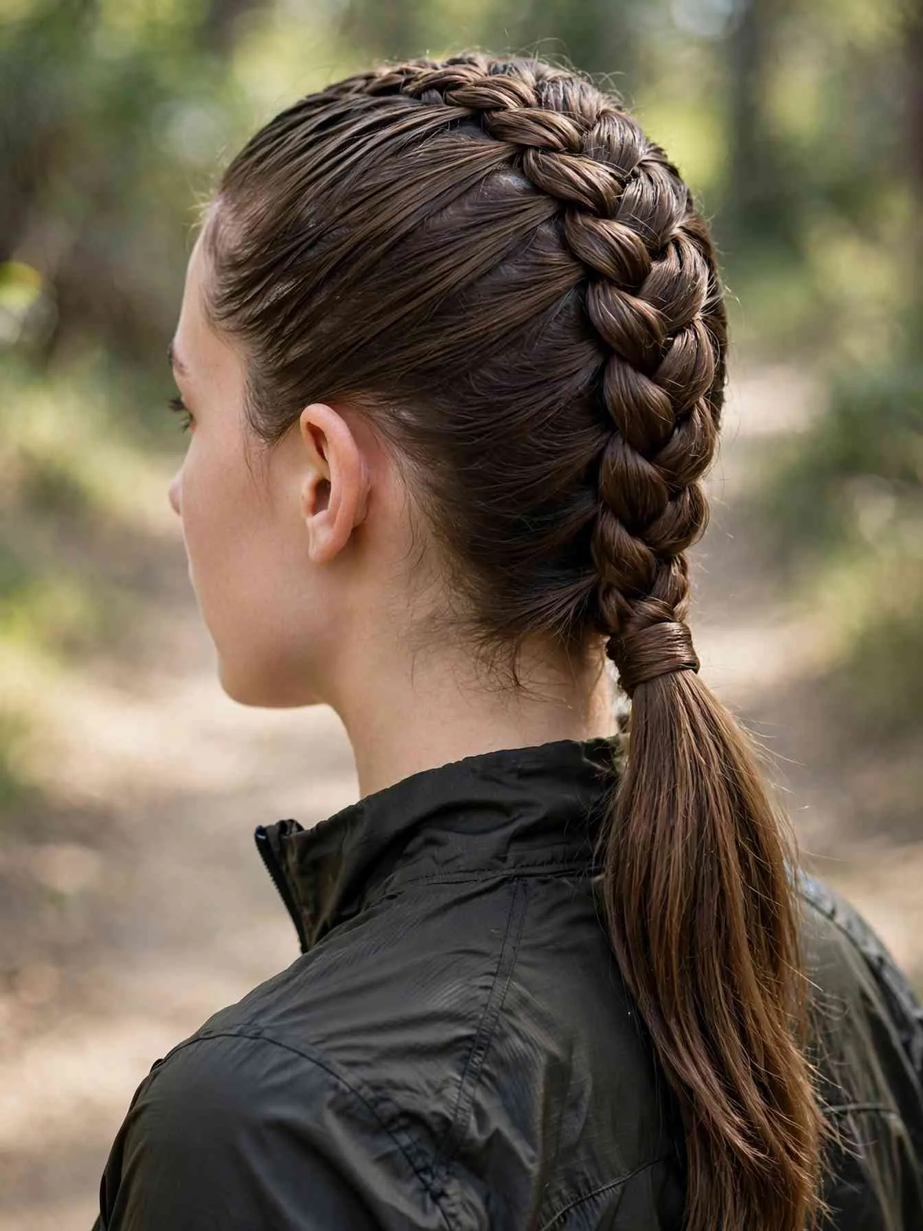 22 Clean Girl Hairstyles to Look Polished Every Day 13 Slicked Dutch braid running into a low ponytail