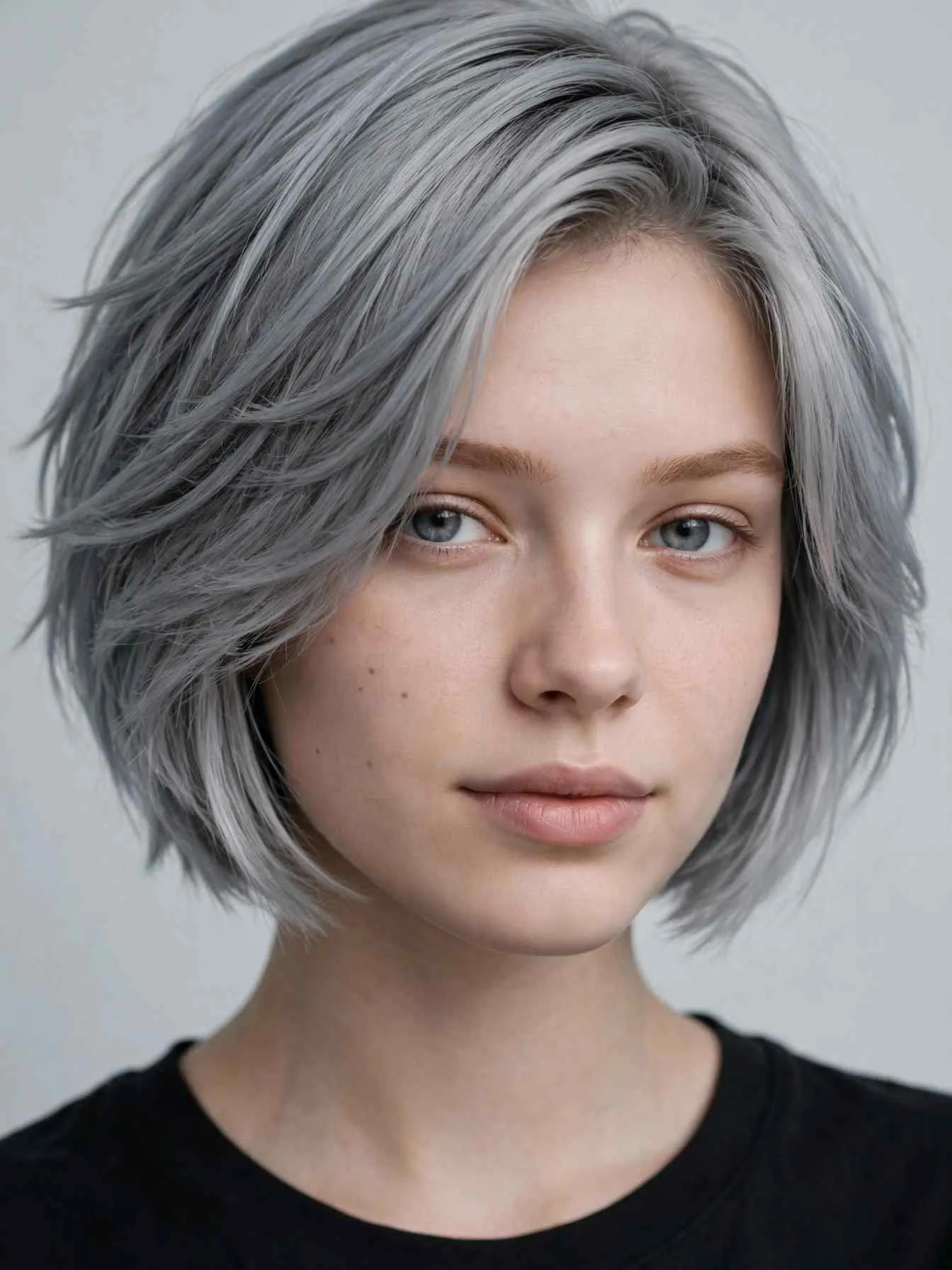 Silver grey feathered bob