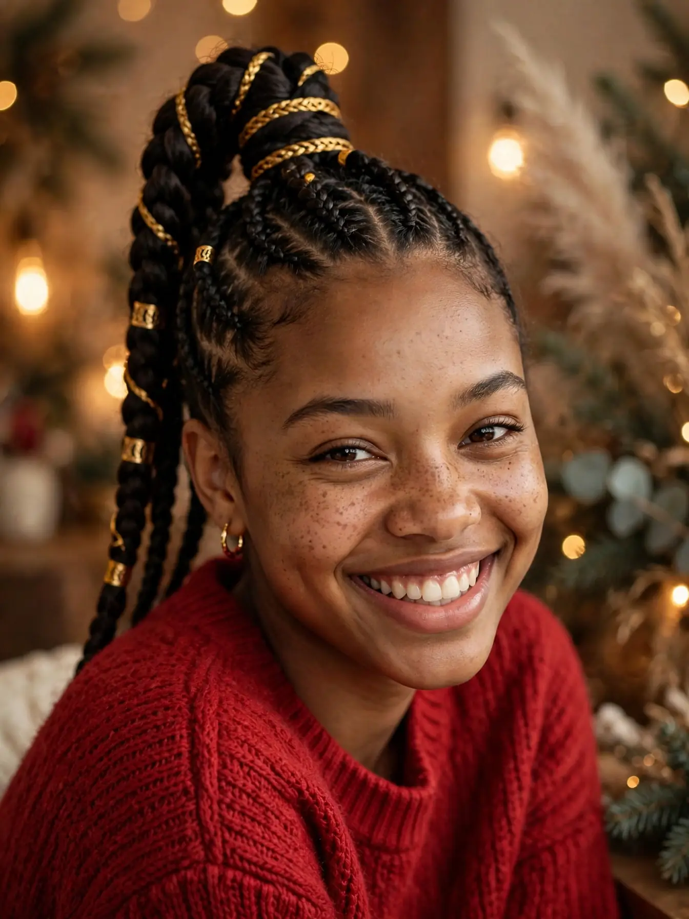 22 Cozy Winter Braid Hairstyles to Try This Season 15 Cornrows styled into a high braided ponytail with small gold braid cuffs