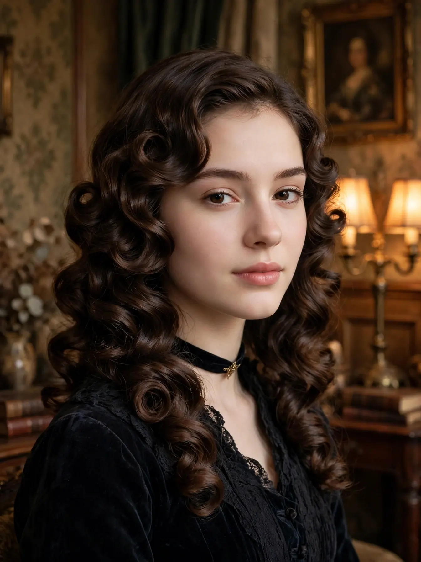 Modern Victorian ringlet waves, polished dark ringlets brushed soft