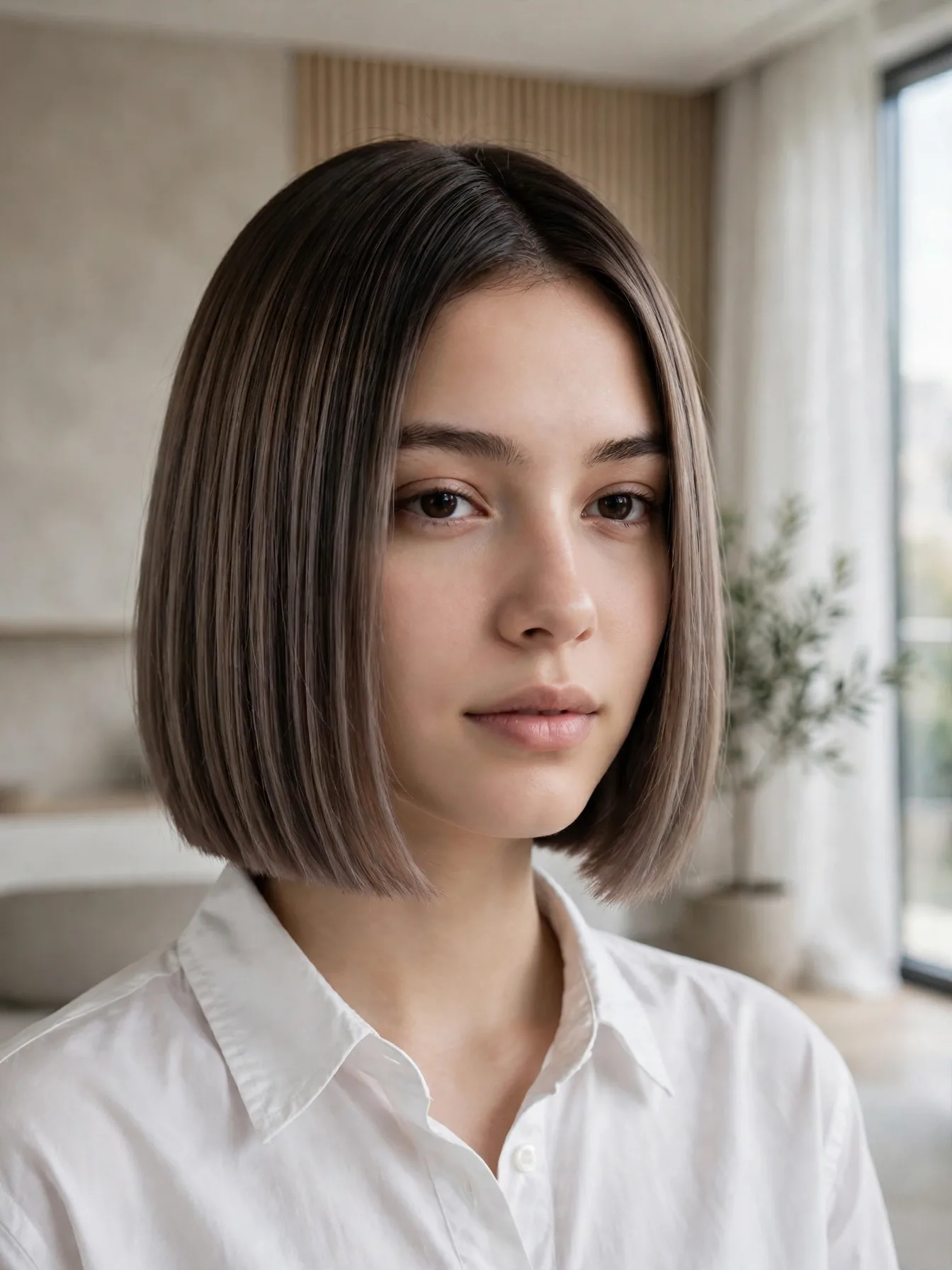 Cool-toned mocha balayage on a blunt bob