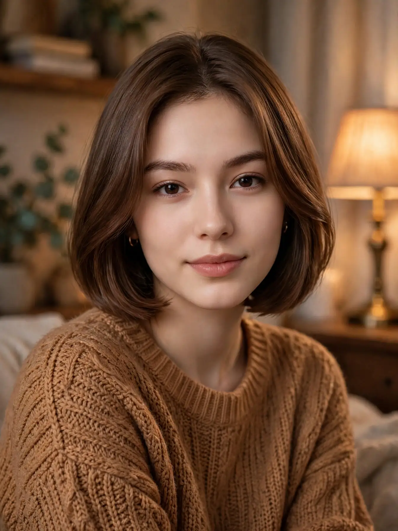 Classic winter bob in rich mocha brown with a clear shine gloss