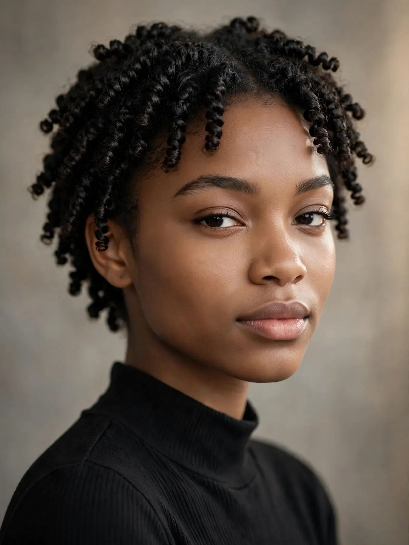 Defined finger coils on short natural curls