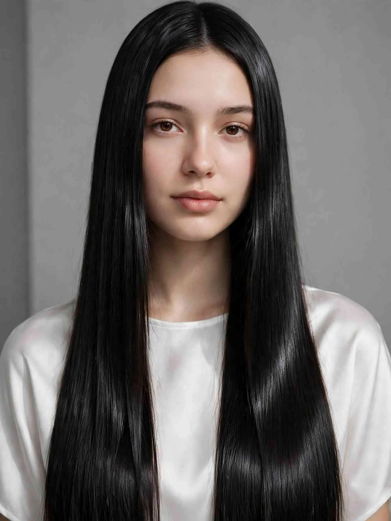 22 Clean Girl Hairstyles to Look Polished Every Day 16 Glass-straight glossy hair with a blunt perimeter