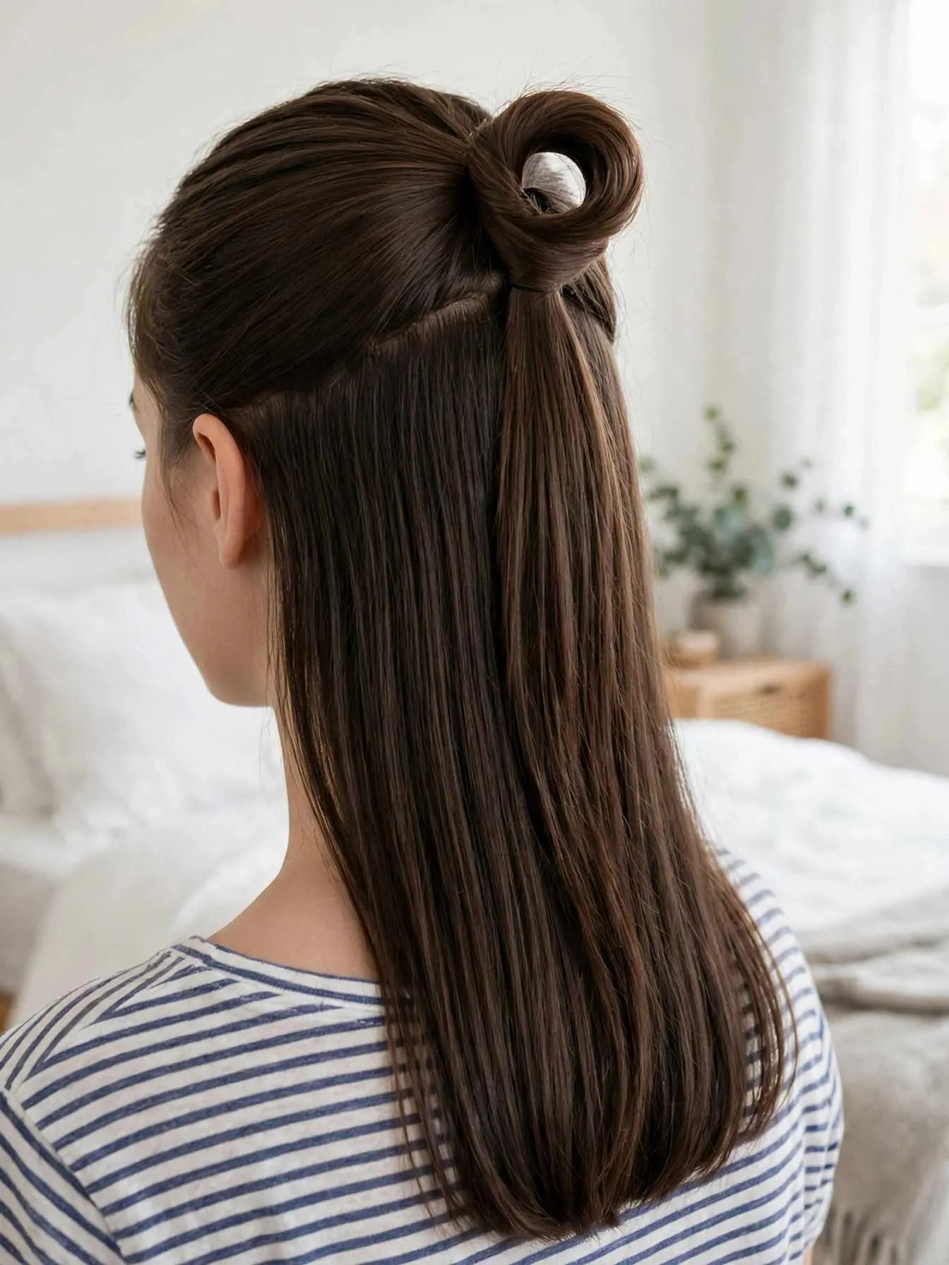 Half-up topsy tail twist with a neat inverted loop detail