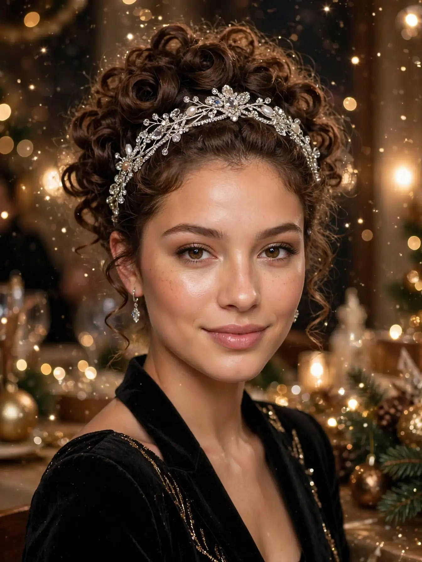 Elegant Updo for Curly Hairstyles: 20 Timeless Ideas 17 Curly updo with jeweled headband