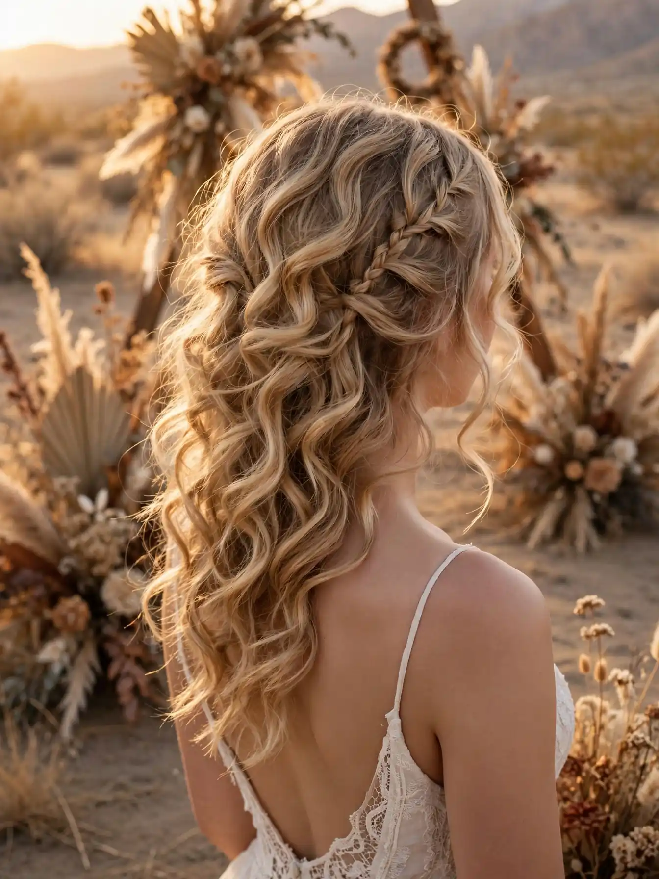 Bohemian soft curls with tiny accent braids