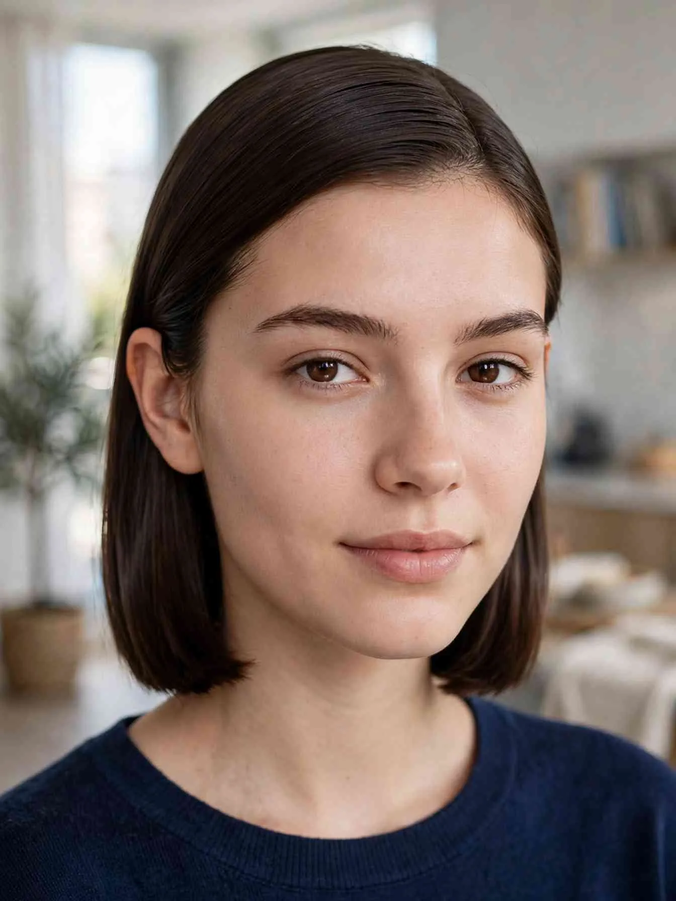 22 Clean Girl Hairstyles to Look Polished Every Day 17 Straight collarbone lob tucked neatly behind the ears