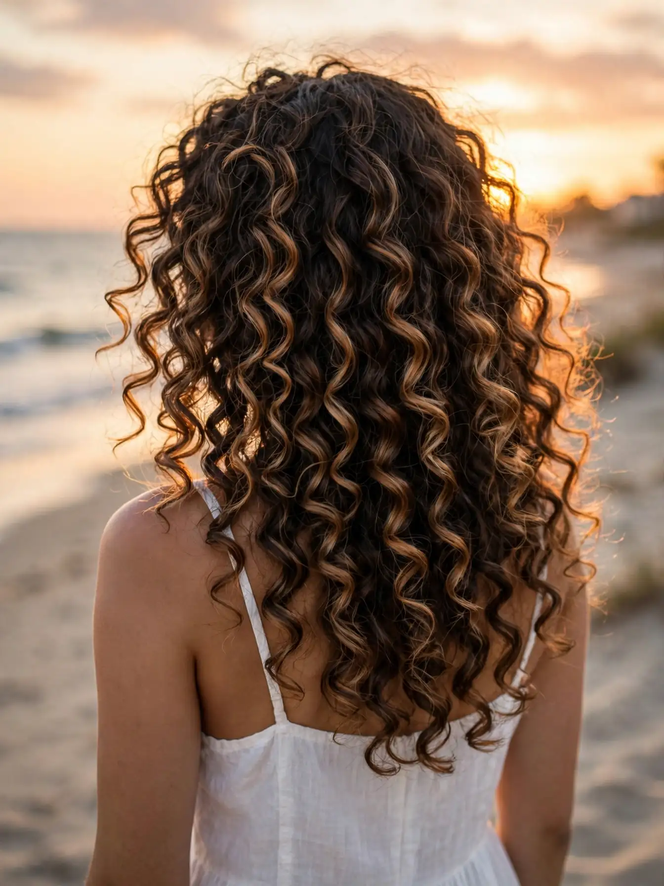 Big curls showing off caramel balayage highlights