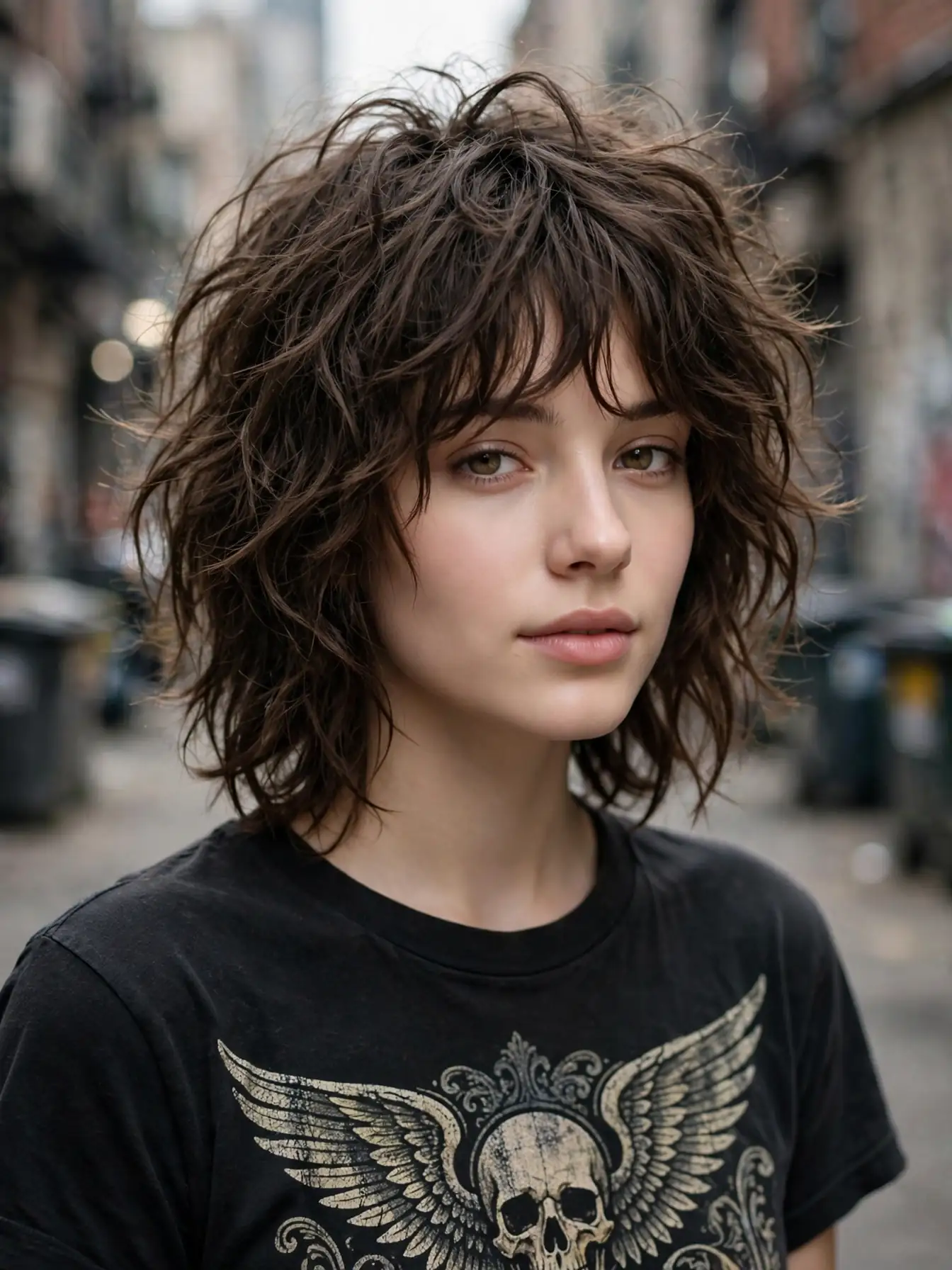 Choppy wavy shag haircut with heavy crown layers