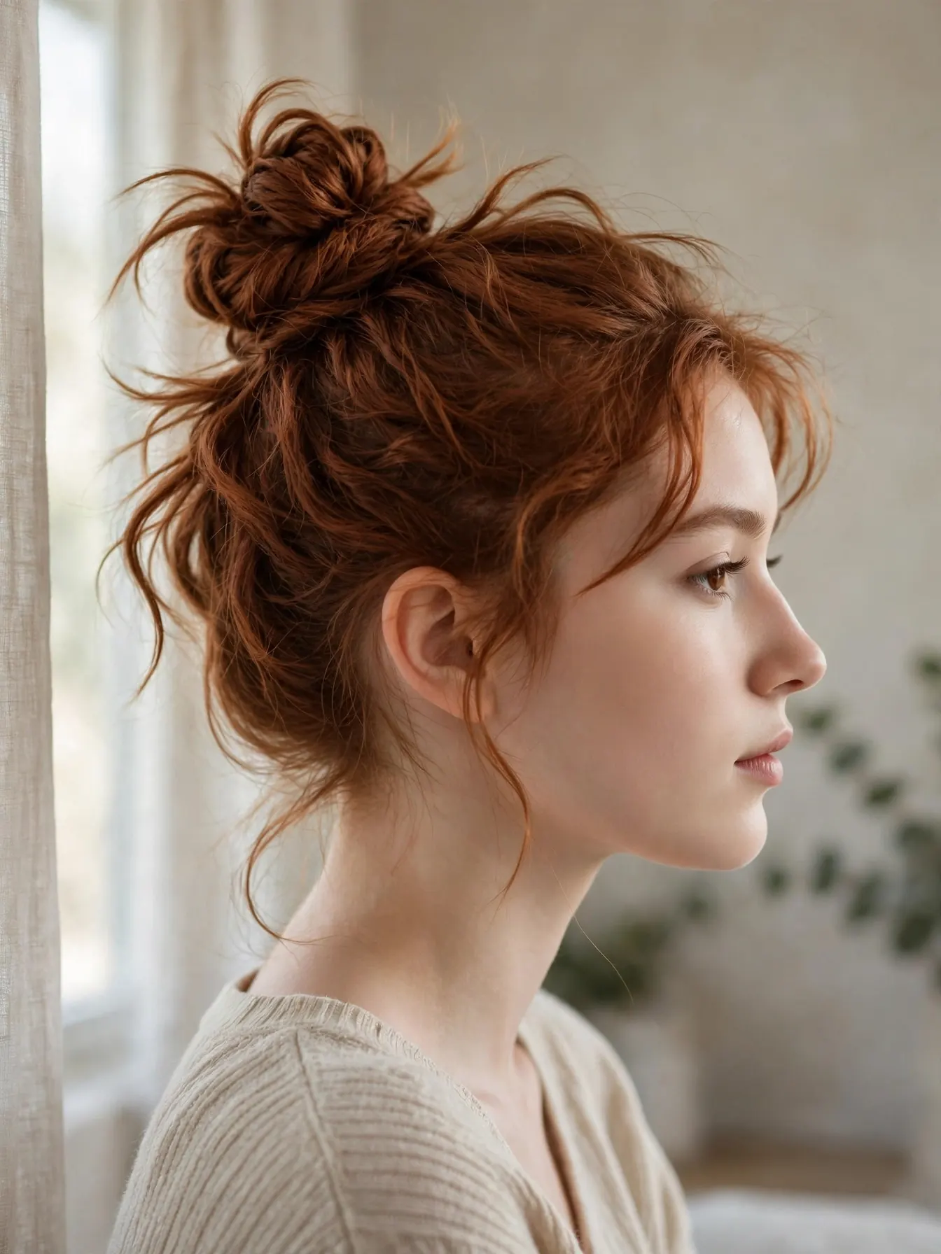 Textured top knot made from crimped hair