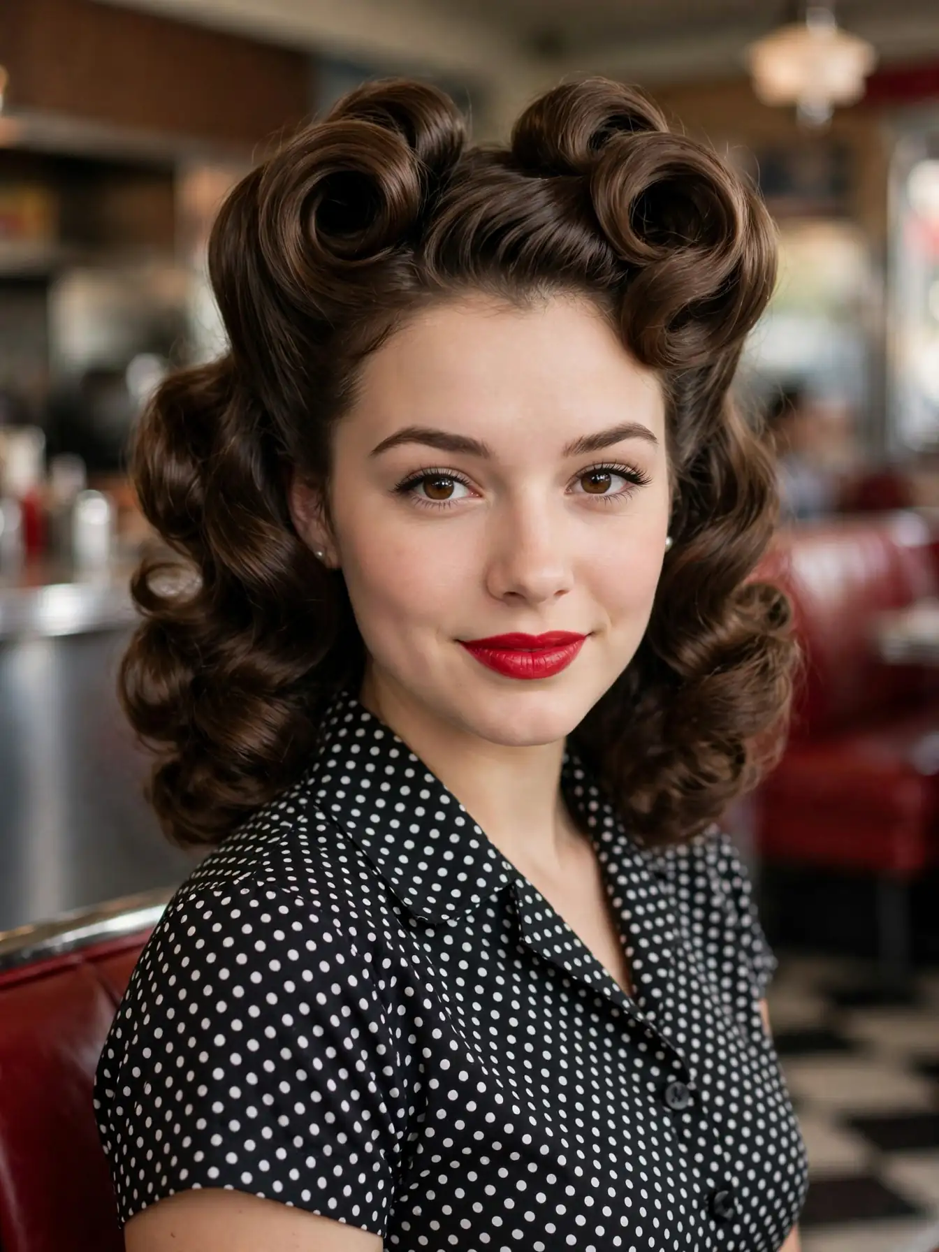 Big vintage pin-up curls with victory rolls