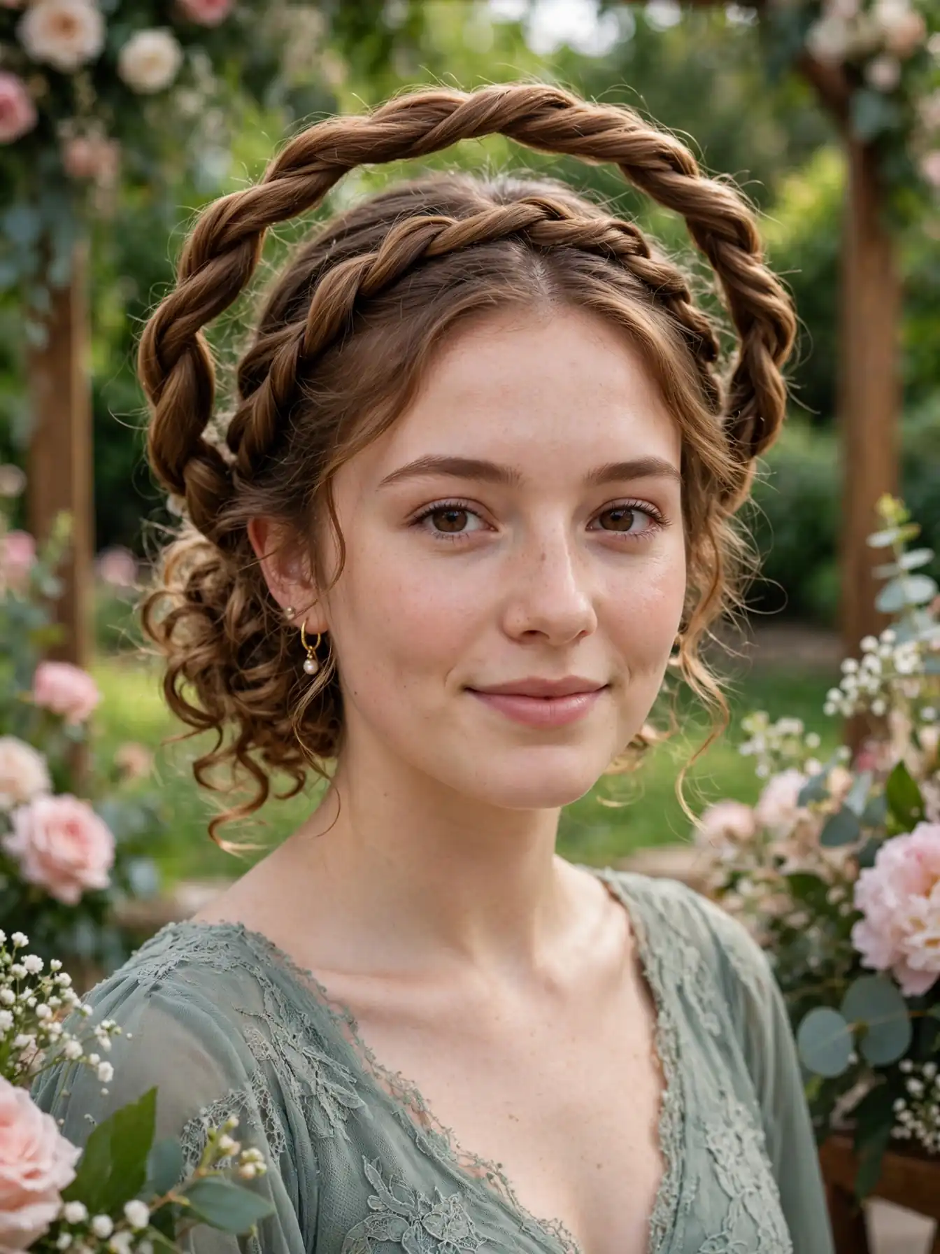 Elegant Updo for Curly Hairstyles: 20 Timeless Ideas 19 Twisted halo updo with soft bun