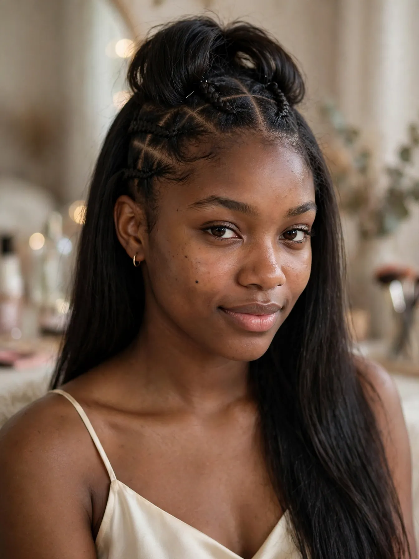 Vixen four-way part sew-in braided leave-out hairstyle with braided sections