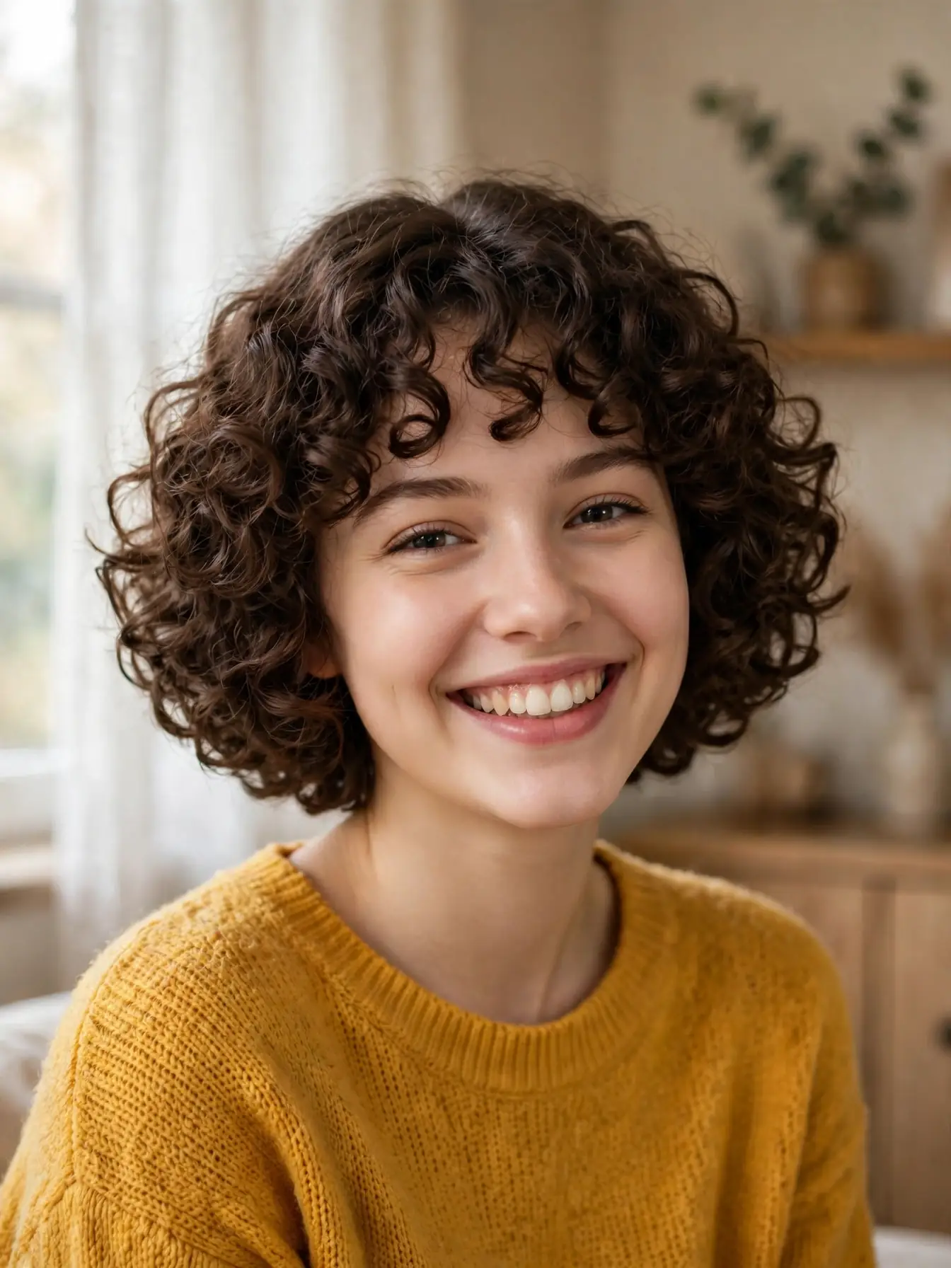 Winter bob haircuts for curls: a dry-cut curly bob with a rounded balanced silhouette