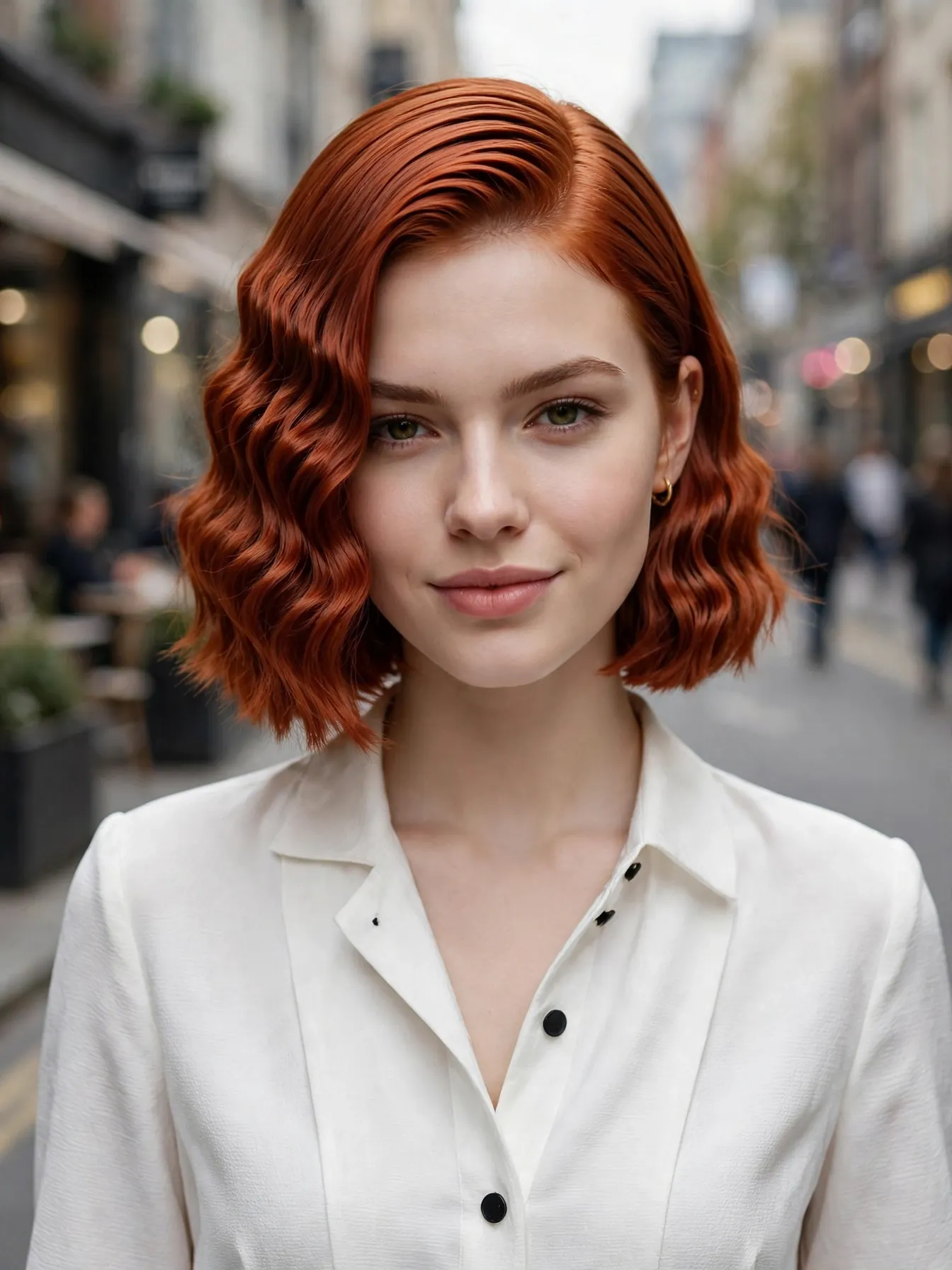 Bob haircut with crimped mid-lengths and ends