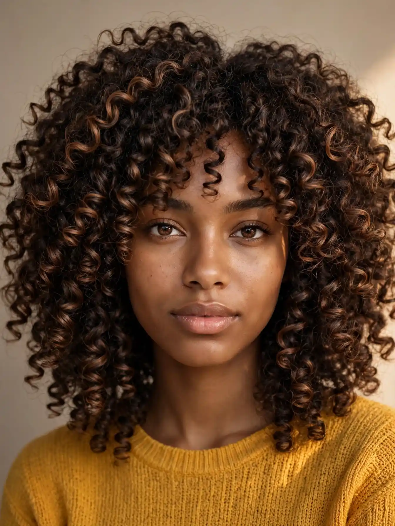 Mocha balayage painted on natural curls