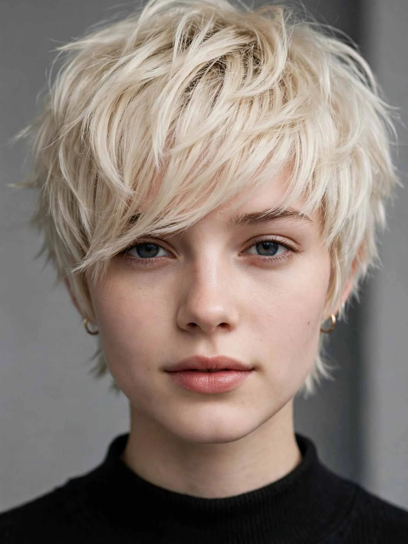 Feathered bixie cut with platinum texture