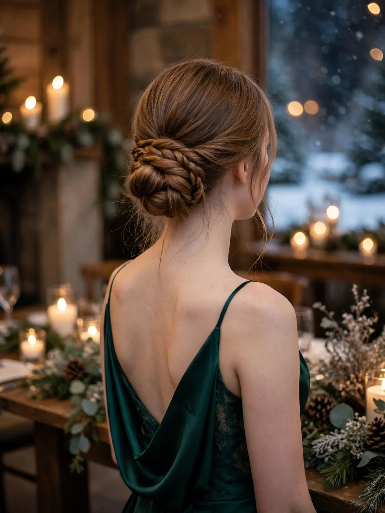 22 Cozy Winter Braid Hairstyles to Try This Season 23 Low twisted chignon with braided ends worn with an emerald evening dress