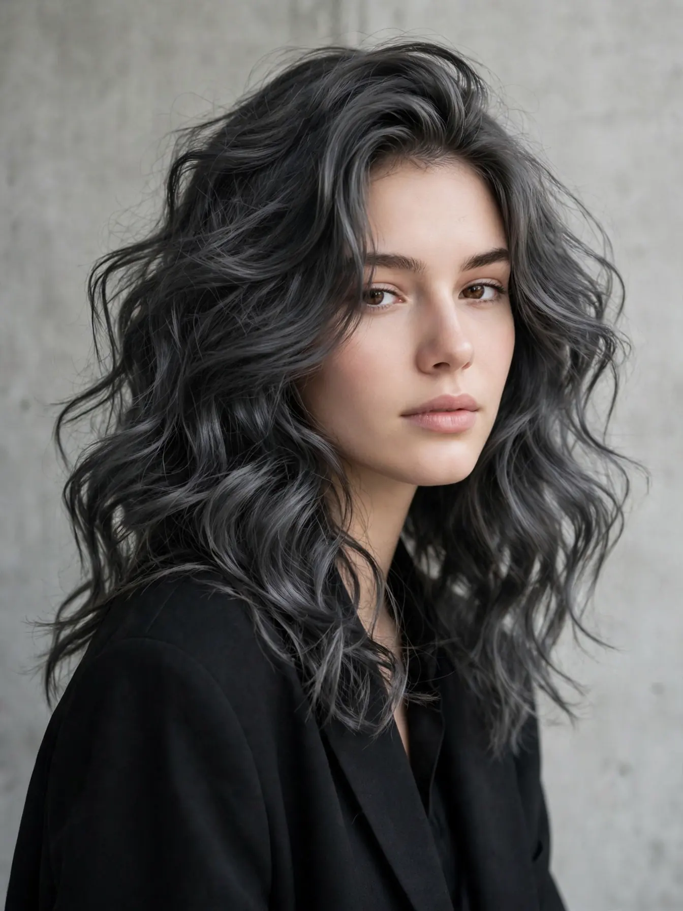 Stormy charcoal gray waves, editorial soft waves in a gray-black tone