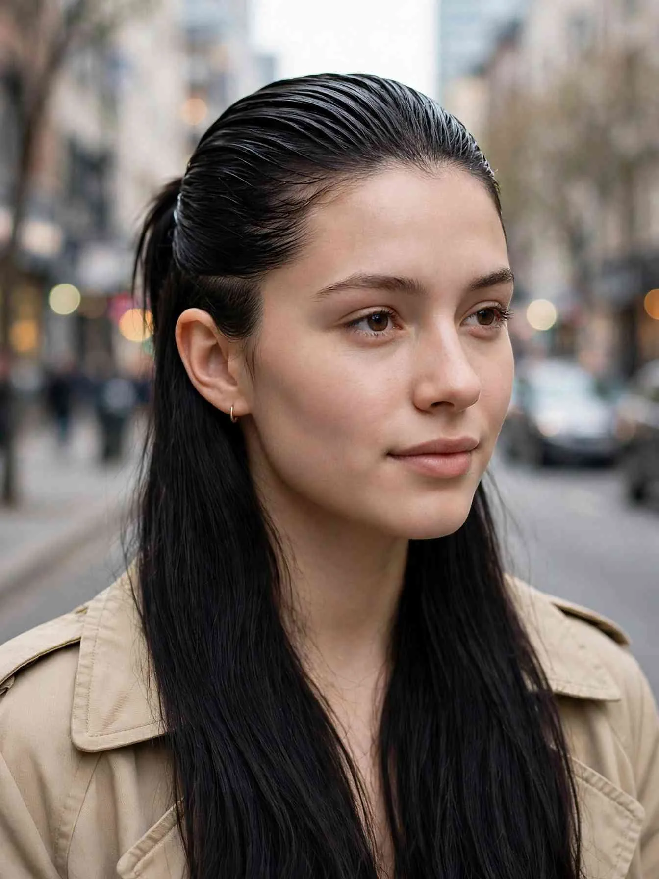 22 Clean Girl Hairstyles to Look Polished Every Day 21 Slicked half-up crown with smooth sides and straight lengths