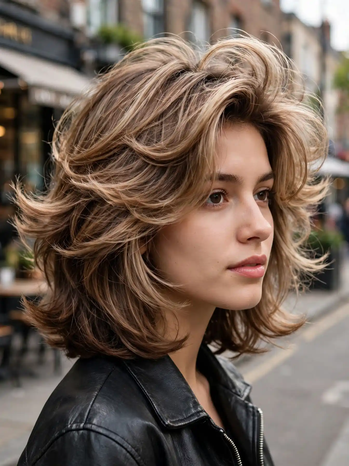 Mocha balayage with face-framing layers