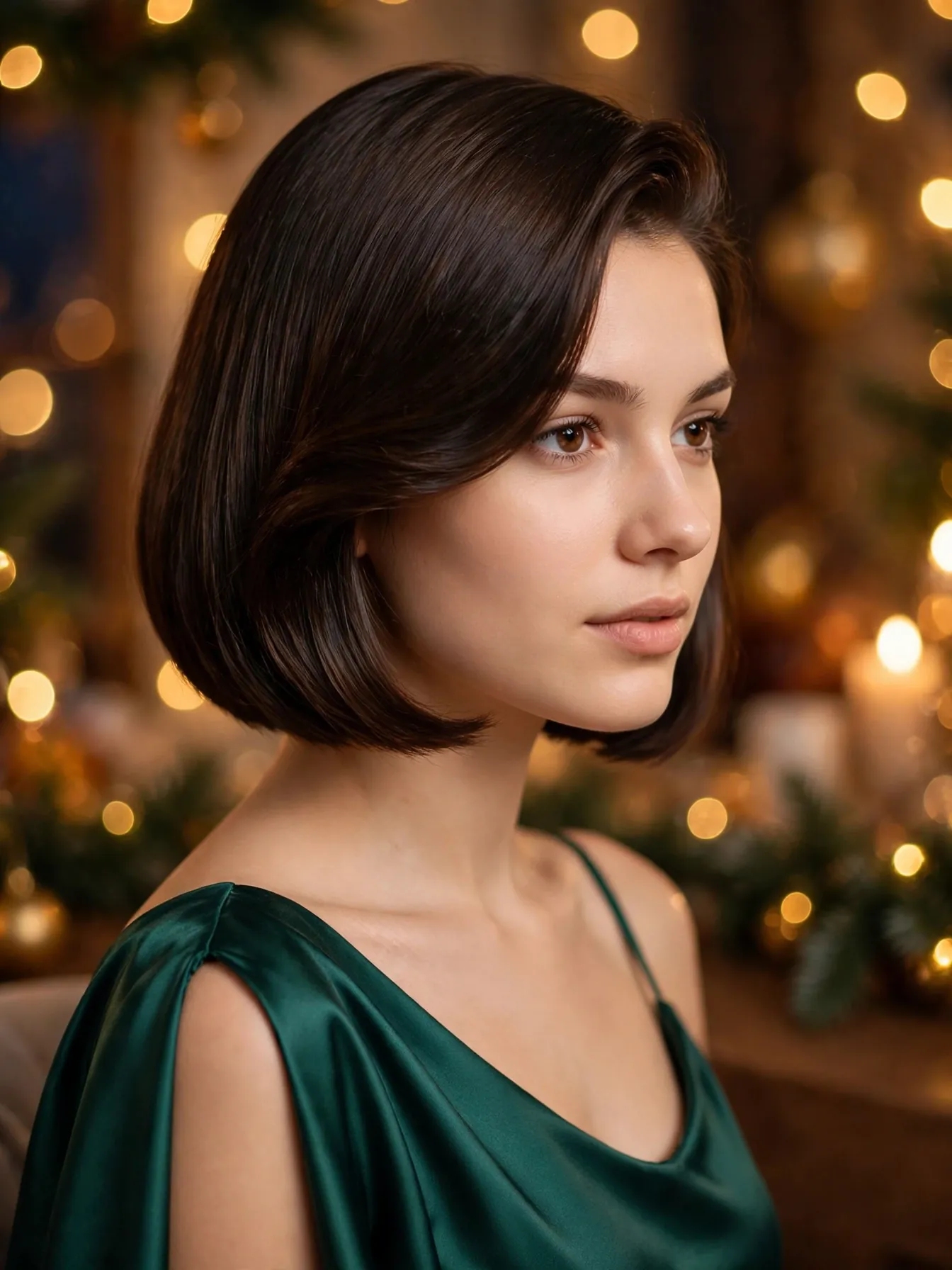 Sleek winter bob with a deep side part and frizz-resistant polished finish