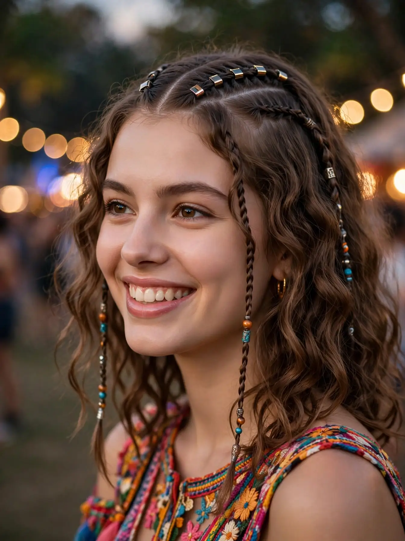 Festival crimped hair with metallic clips and accessories