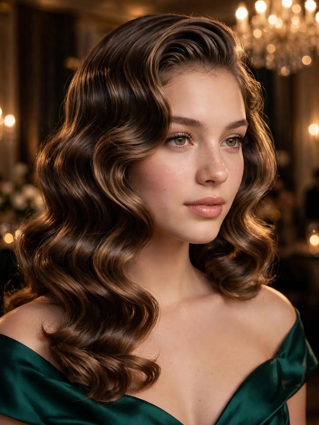 Old Hollywood waves in mocha balayage