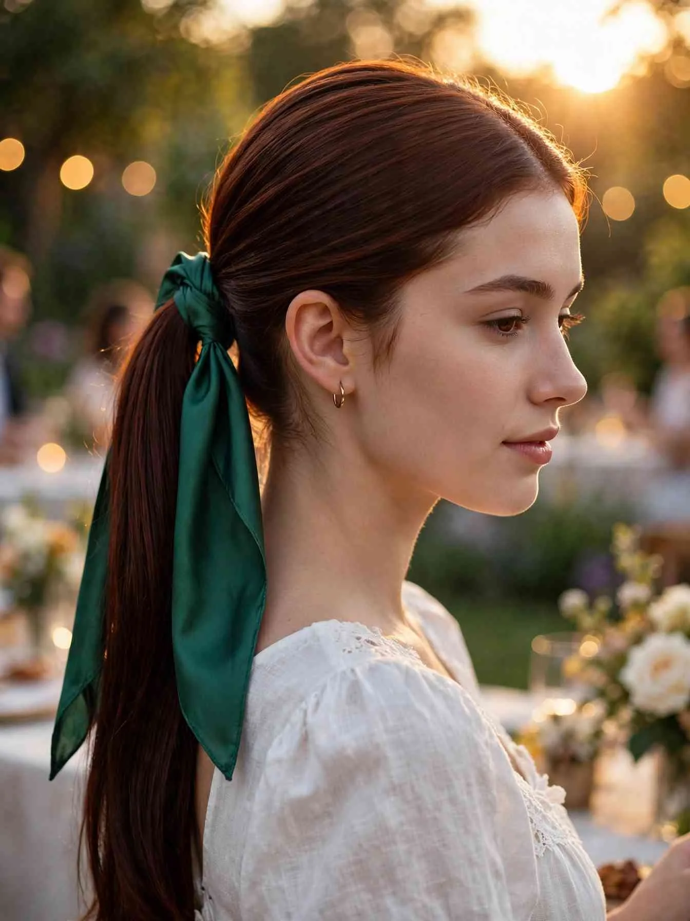 22 Clean Girl Hairstyles to Look Polished Every Day 23 Low ponytail tied with a folded silk scarf at the base